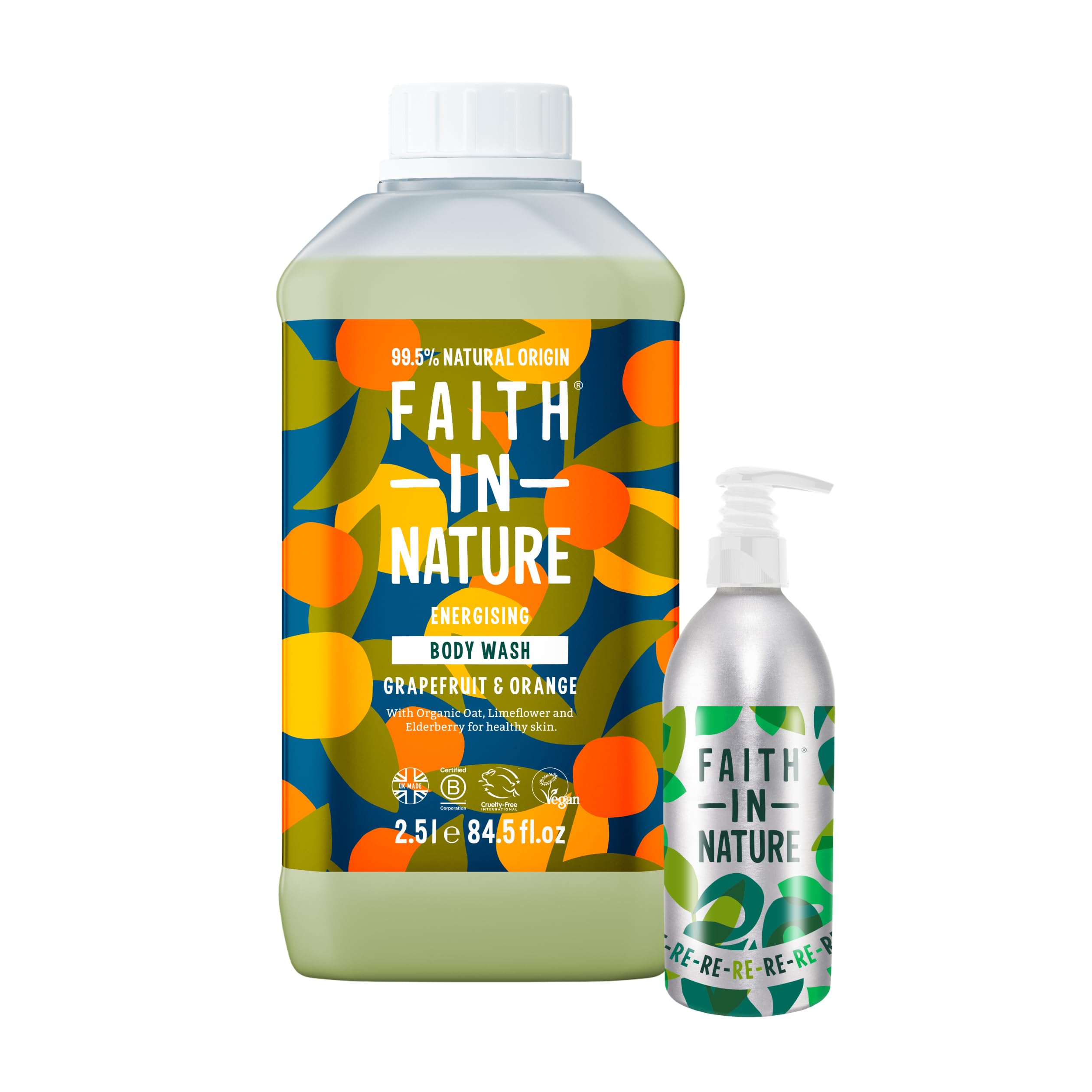 FAITH IN NATURE Natural Body Wash & Refill Bottle Set - Vegan & Cruelty Free, No SLS or Parabens - Bundle, Grapefruit & Orange