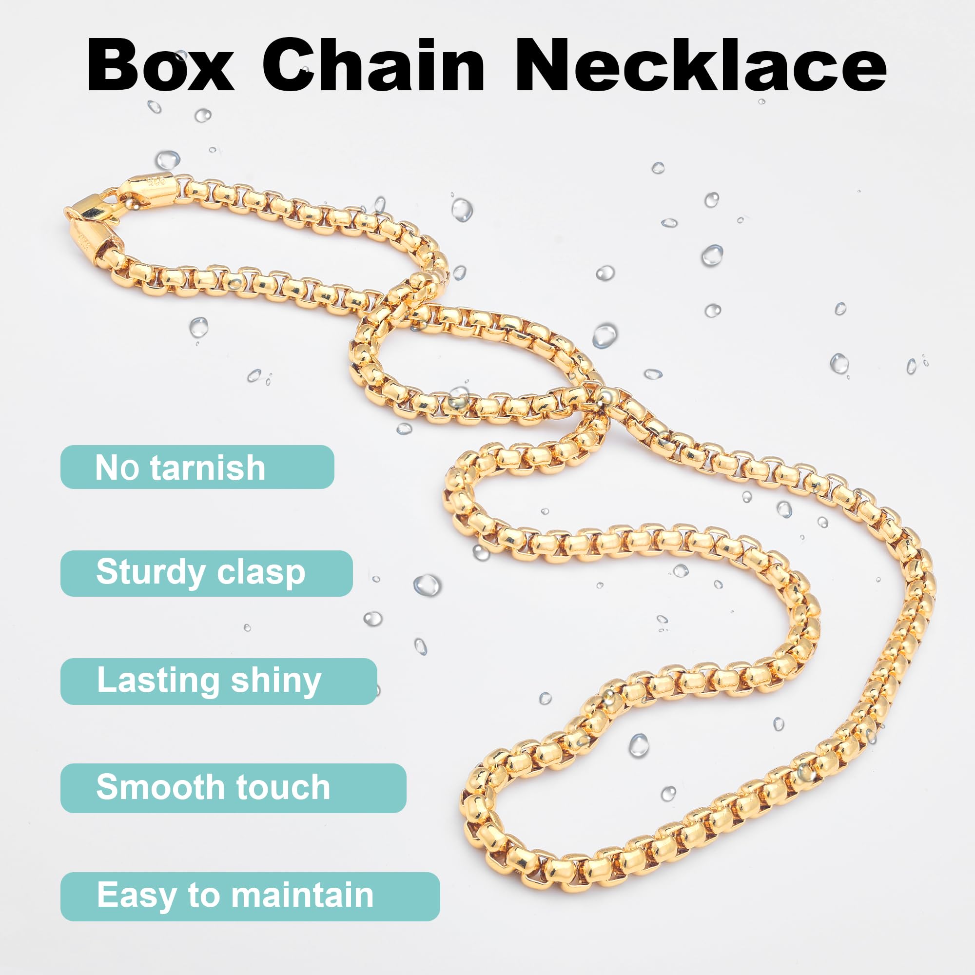 Waitsoul 925 Sterling Silver Box Chain Lobster Clasp 4mm Gold Chain for Women Men Gold Necklace Chain 16-30 Inches (16)