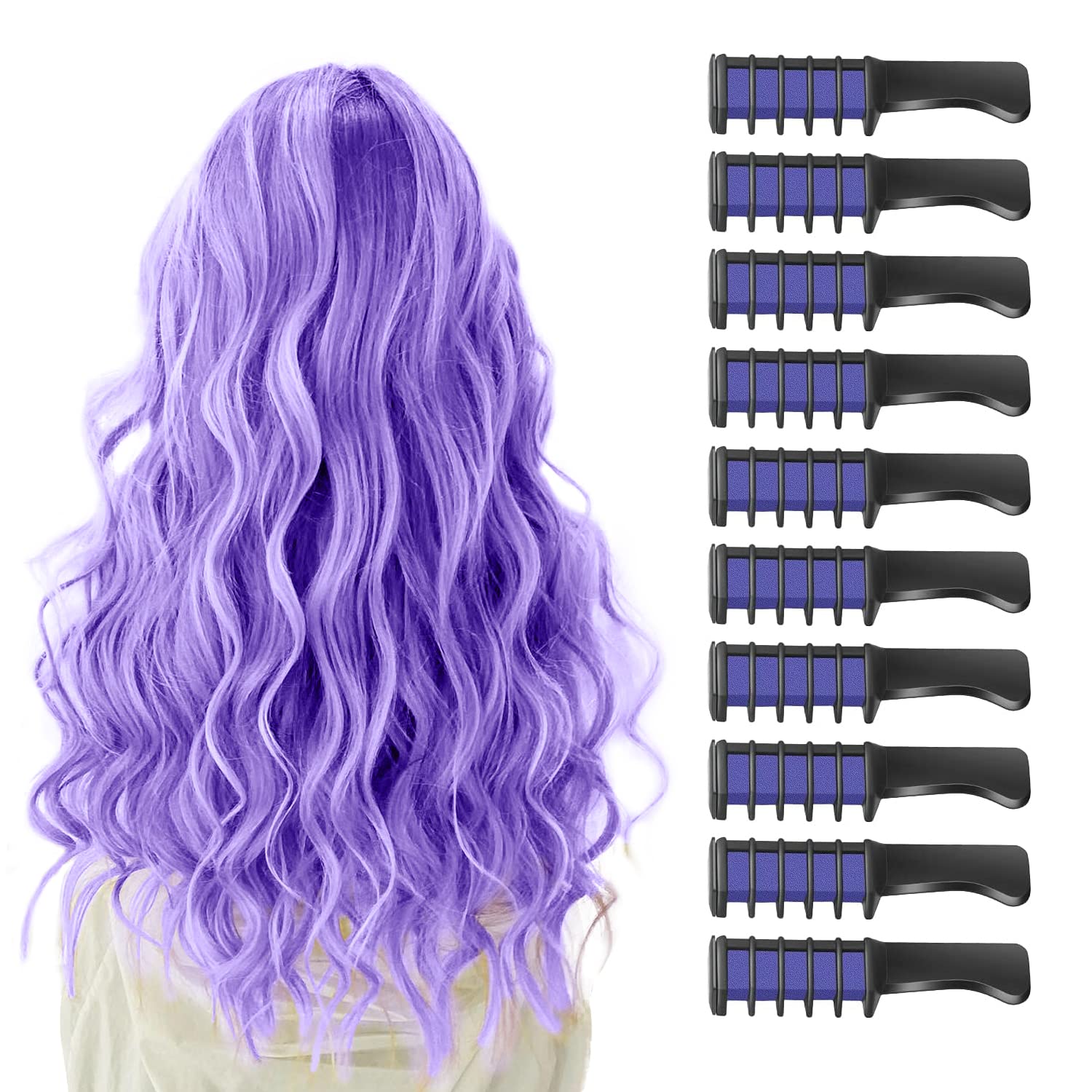 MSDADA Purple Hair Chalk for Girls - 10 Pcs New Hair Chalk Comb Temporary Bright Washable Hair Color Dye for Girls Kids - Christ