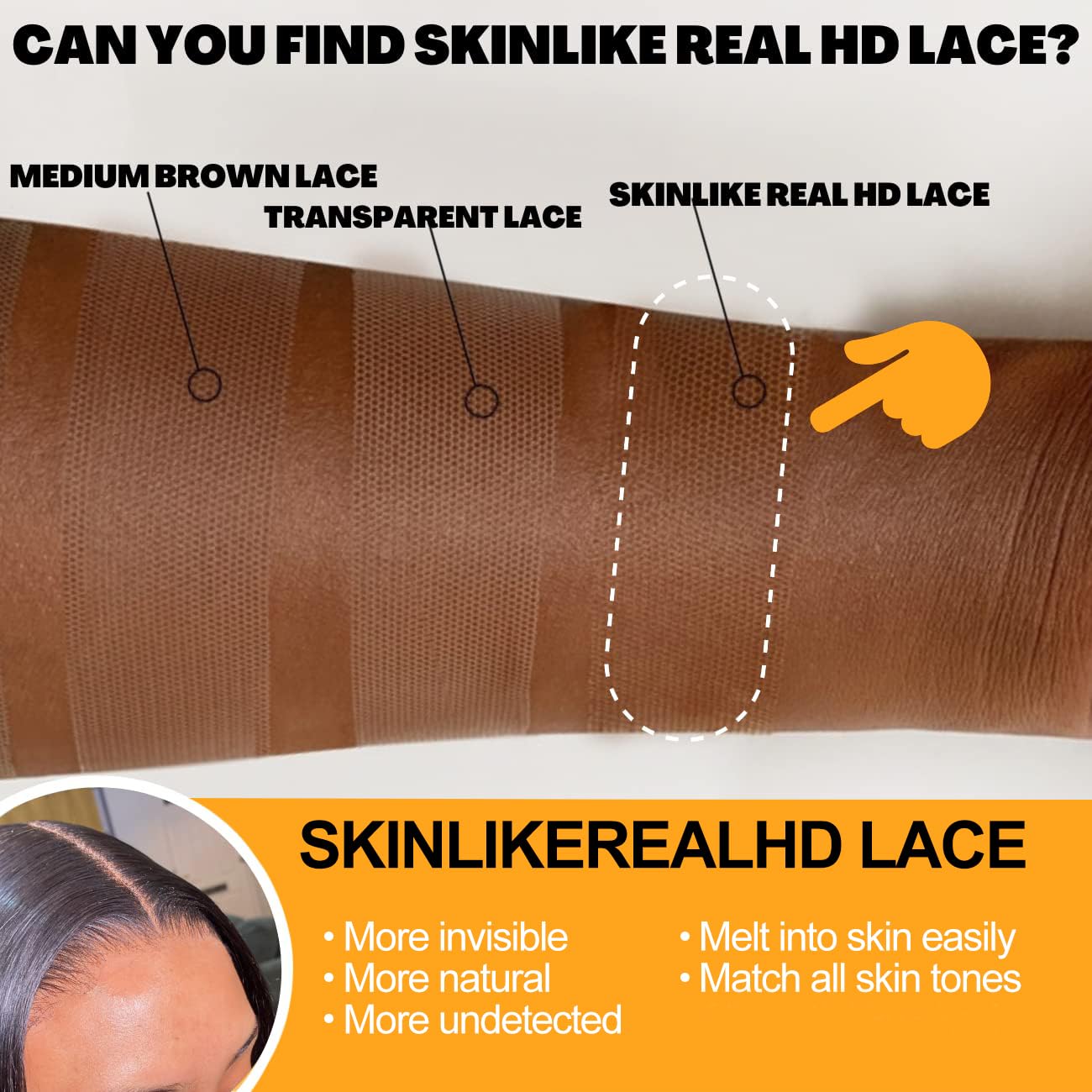 Beeos 13X4 Skinlike Real Hd Lace Frontal Only, 0.10 Mm Ultra-Thin Hd Lace Human Hair Frontal Pre Plucked Natural Hairline Invisi