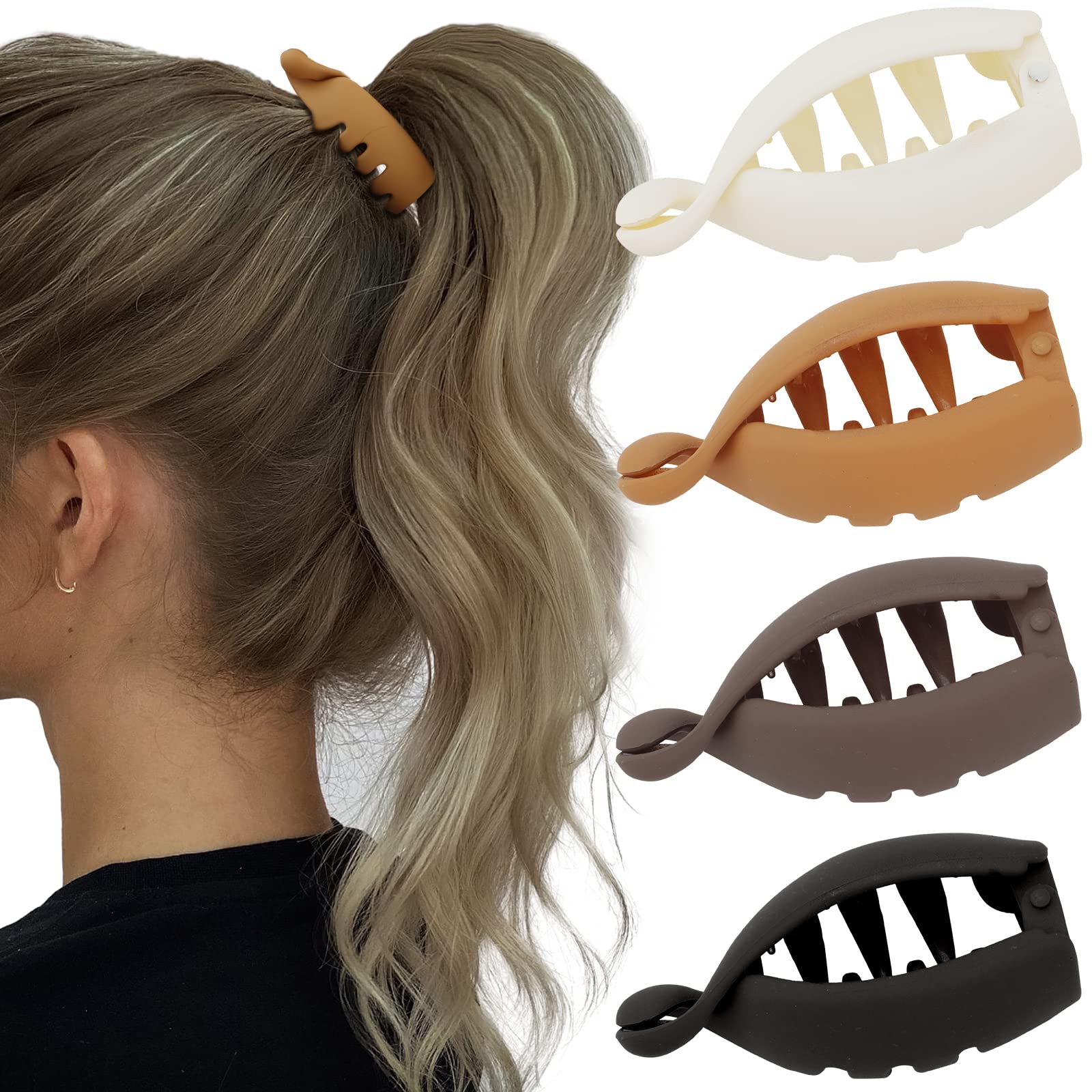 Hapdoo 4Pcs Small Hair Claw Clips for High Ponytail, Matte Banana Clips Hair Strong Hold Ponytail Bun Holder, Mini Hair Jaw Clip