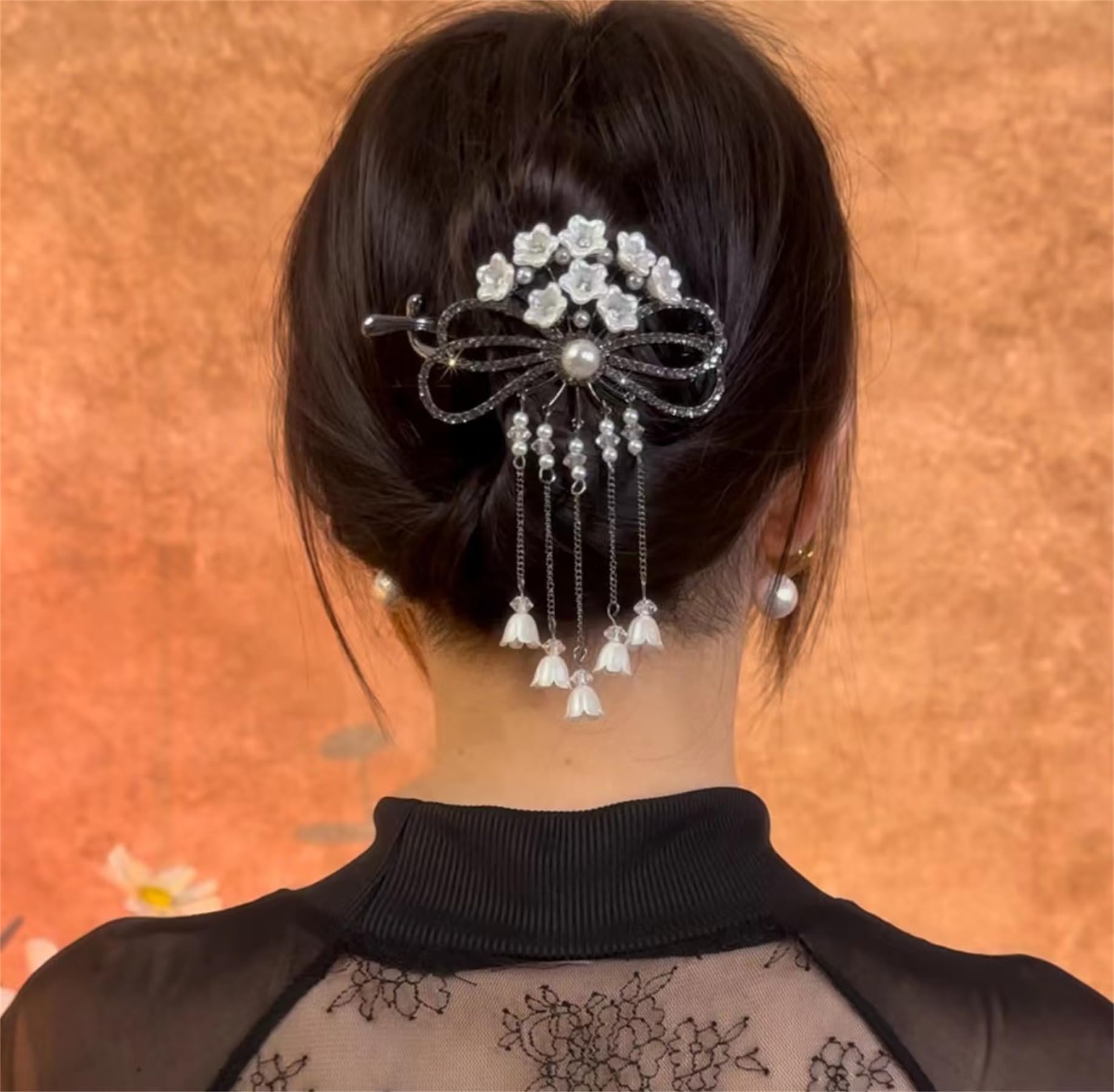 Hair Claws Clips Flower French Style Pearl Rhinestone Twist Banana Hairpins Hair Accessories for Women #10