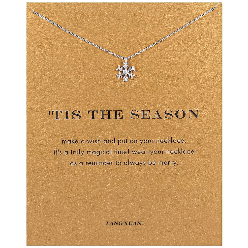 LANG XUAN Message Card Snowflake Necklace Friendship Star Pendant Moon Good Luck Wish Card Necklace With Gift Card for Girls