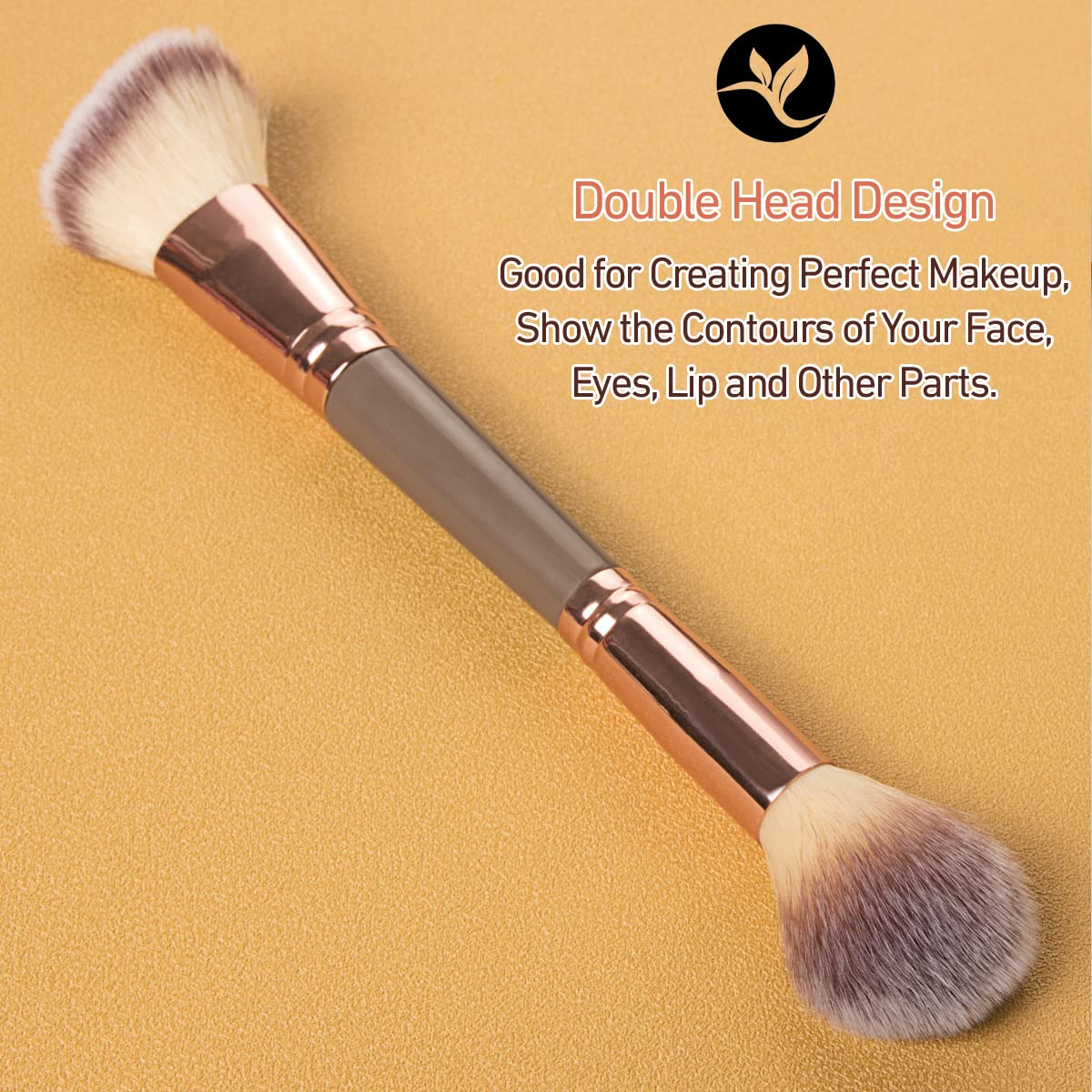 KINGMAS Double-ended Angled/Round Top Foundation Makeup Brush - Synthetic Hair, Brown, 1 Count for Liquid and Powder Cosmetics