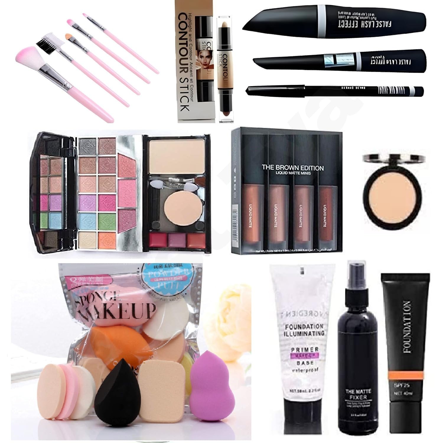 Just Tya Multicolor Professional Finish Makeup Kit Set With Brushes, Eyeshadow Palette, Mascara, Contour, Foundation, Matte Fixe
