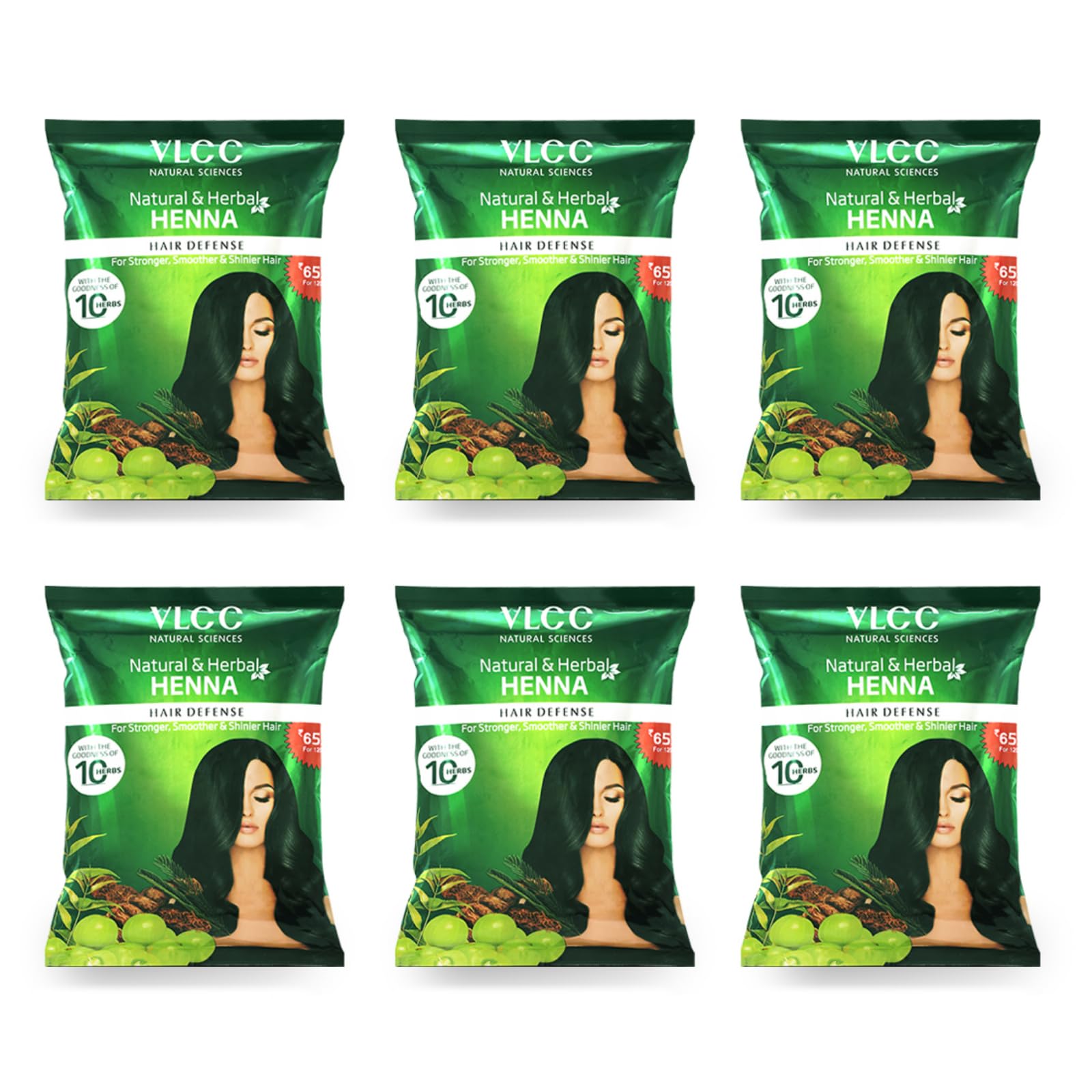 Vlcc Natural & Herbal Henna  120G X 6 (Pack Of 6) | Goodness Of 10 Herbs Like Amla, Brahmi, Jatamansi, And Bhringraj | For Stro