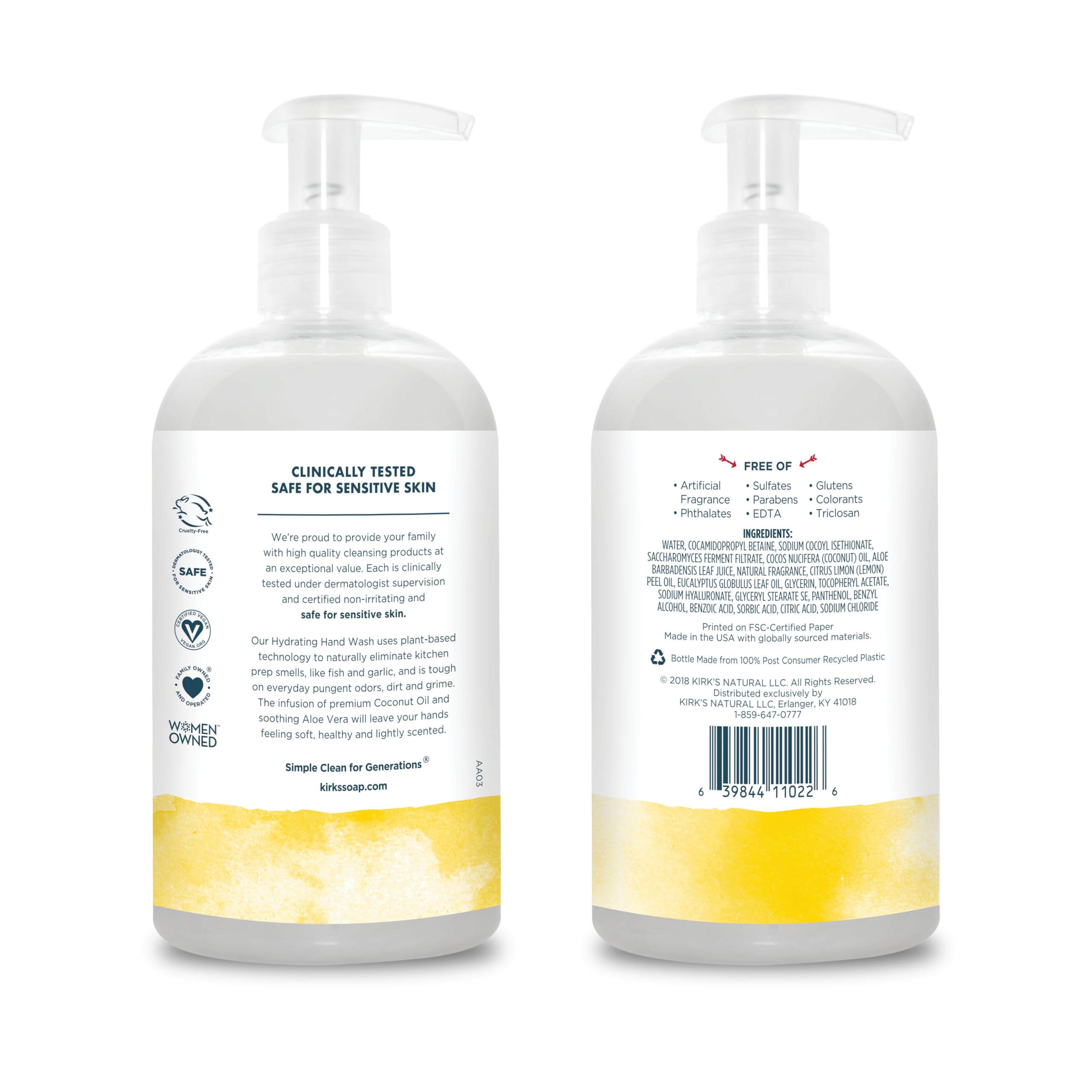 Kirks Odor-Neutralizing Clean Hand Soap Castile Liquid Soap Pump Bottle  Moisturizing & Hydrating Kitchen Hand Wash  Lemon & Euc