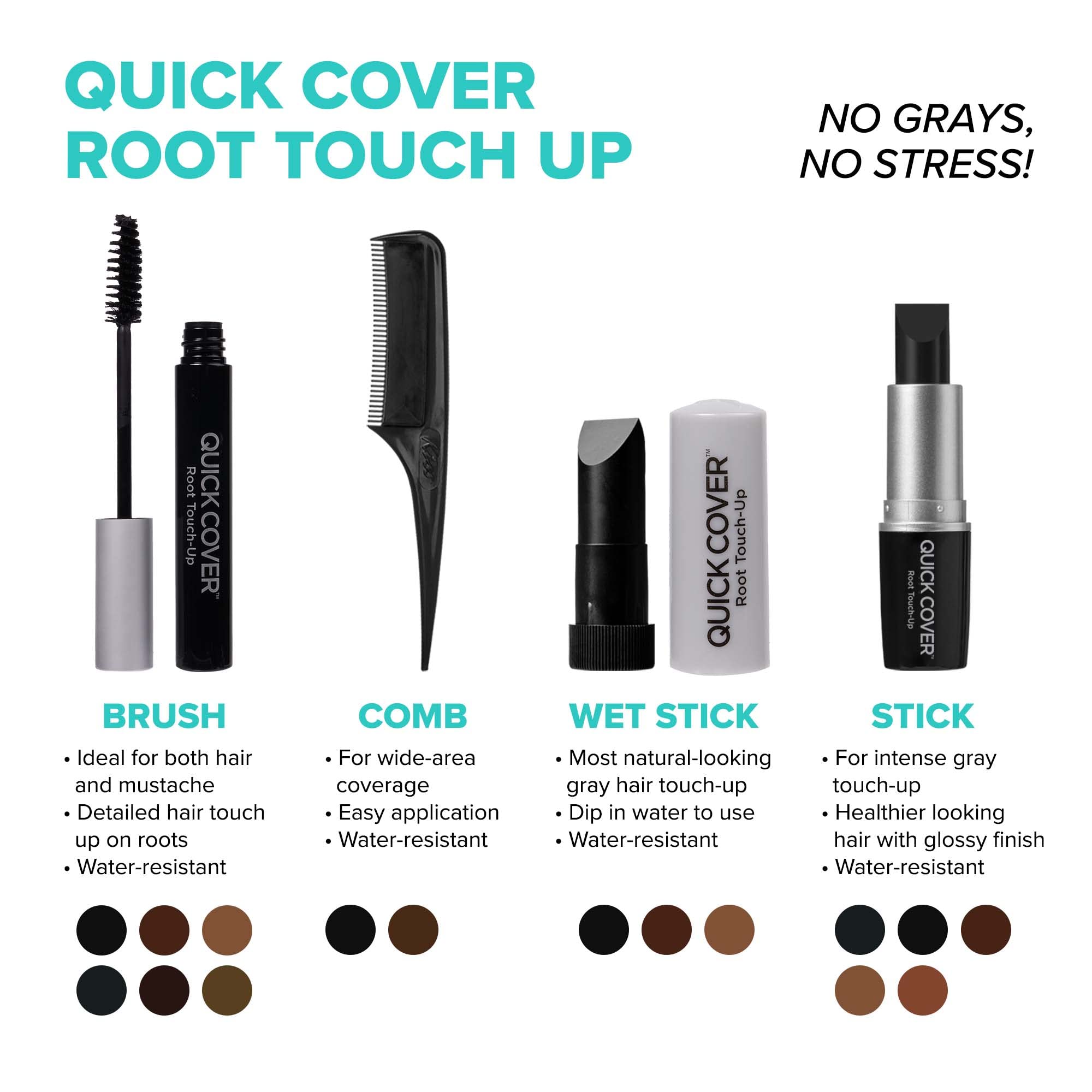 Red By Kiss Quick Cover Root Touch Up Comb Type Water-Resistant Temporary Gray Concealer Cover Up Brush For Hair And Beard (Blac