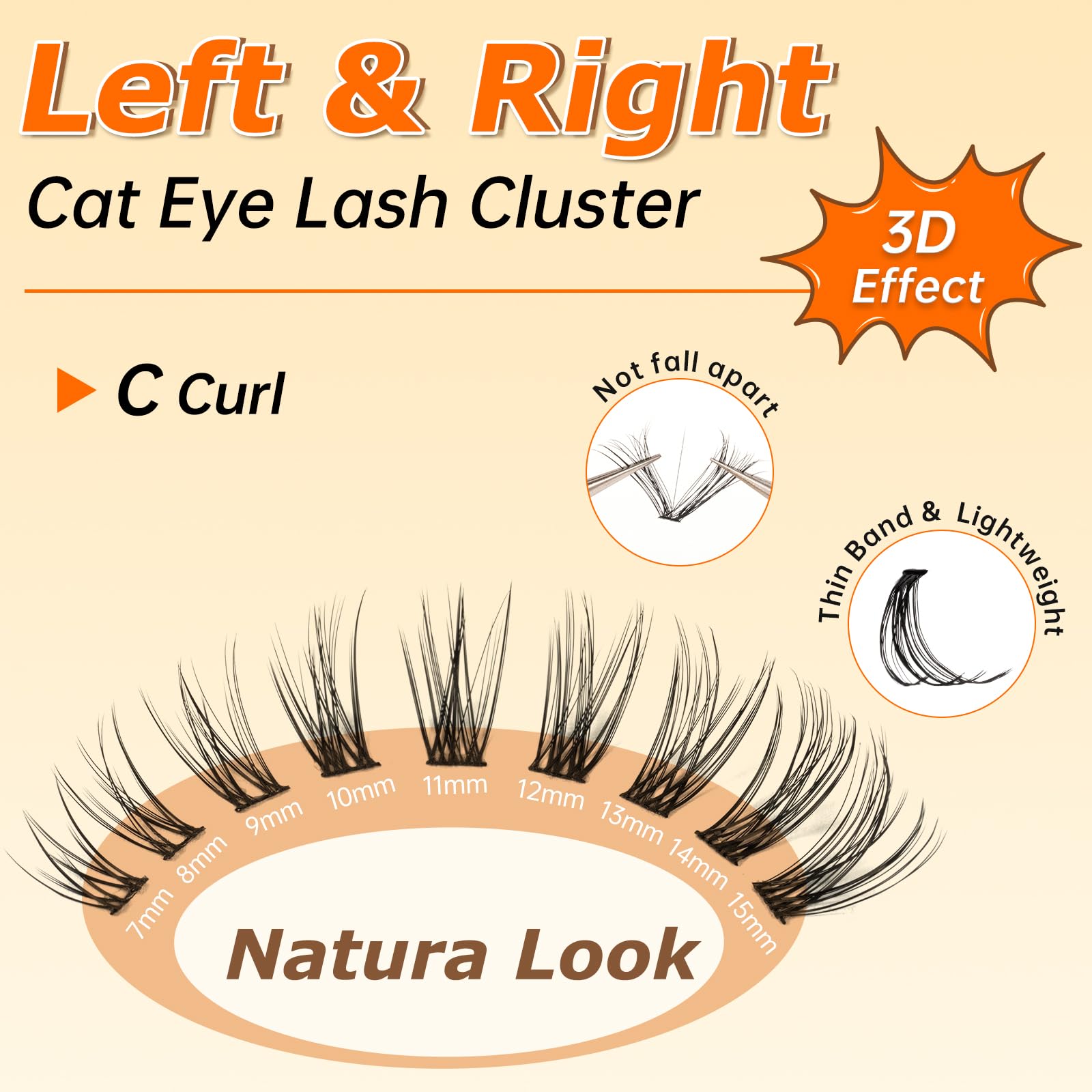 Urnne Wispy Lash Clusters, Lash Clusters Kit, Lash Extension Kit, C Curl Left & Right 180Pcs 7-15 Mm Individual Cluster Eyelash