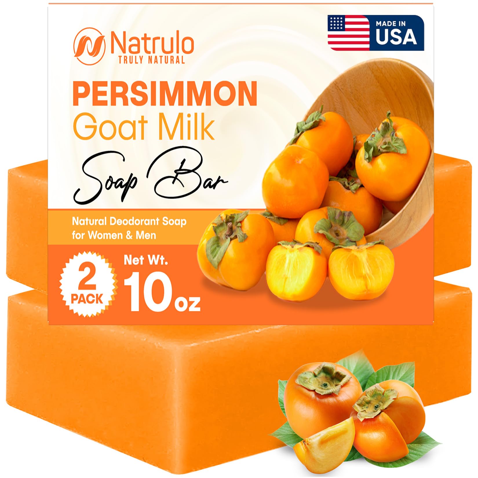 Persimmon Soap Bar for Body Odor Control - Purifying Deodorizing Body Wash with Goat Milk for Eliminating Body Odor - Great for 