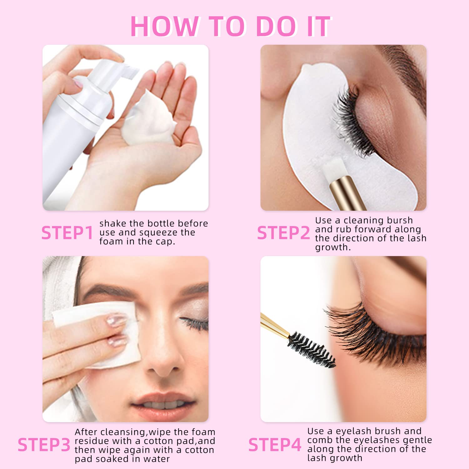 ACTROL Eyelash Extension Cleanser 60ML Natural Lash Extension Shampoo Cherry Blossom Professional Eyelid Foaming Cleanser Parabe