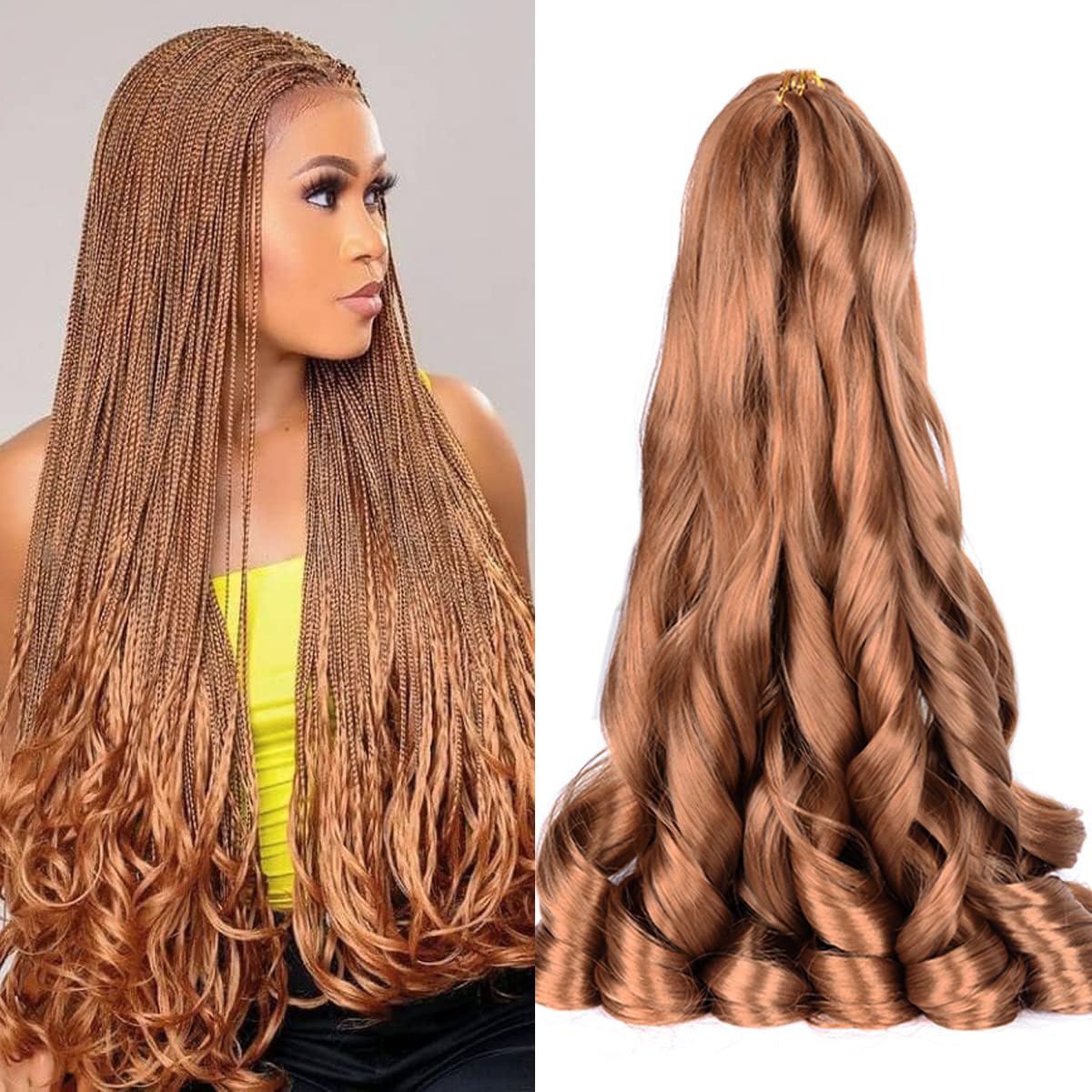 French Curly Braiding Hair 8packs Loose Wavy 30# Pre Stretched Synthetic Spiral Curly Crochet Braiding Hair 24 inch Synthetic 75