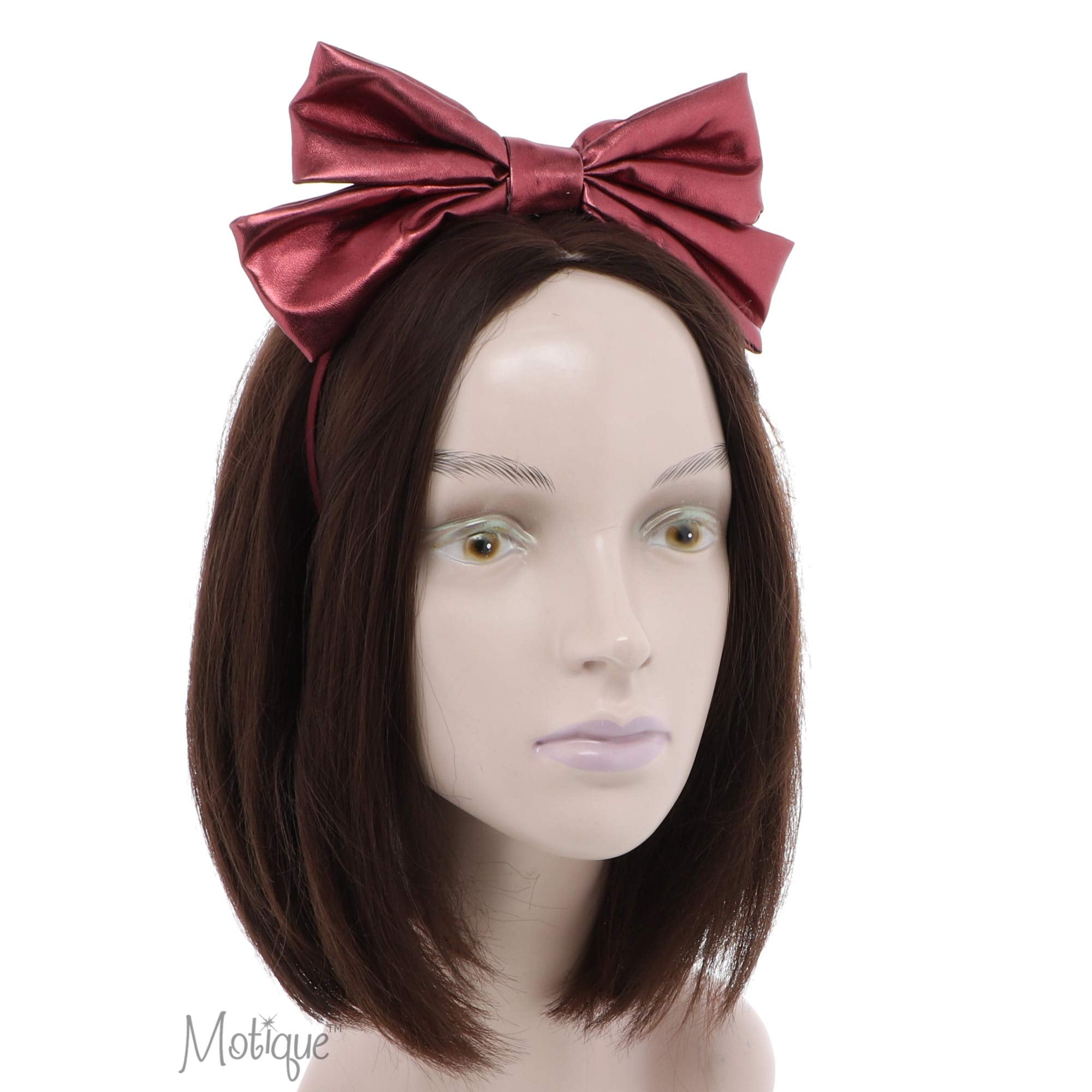 Cute Centered Metallic Wire Pop Up Bow Headband for Girls - Burgundy