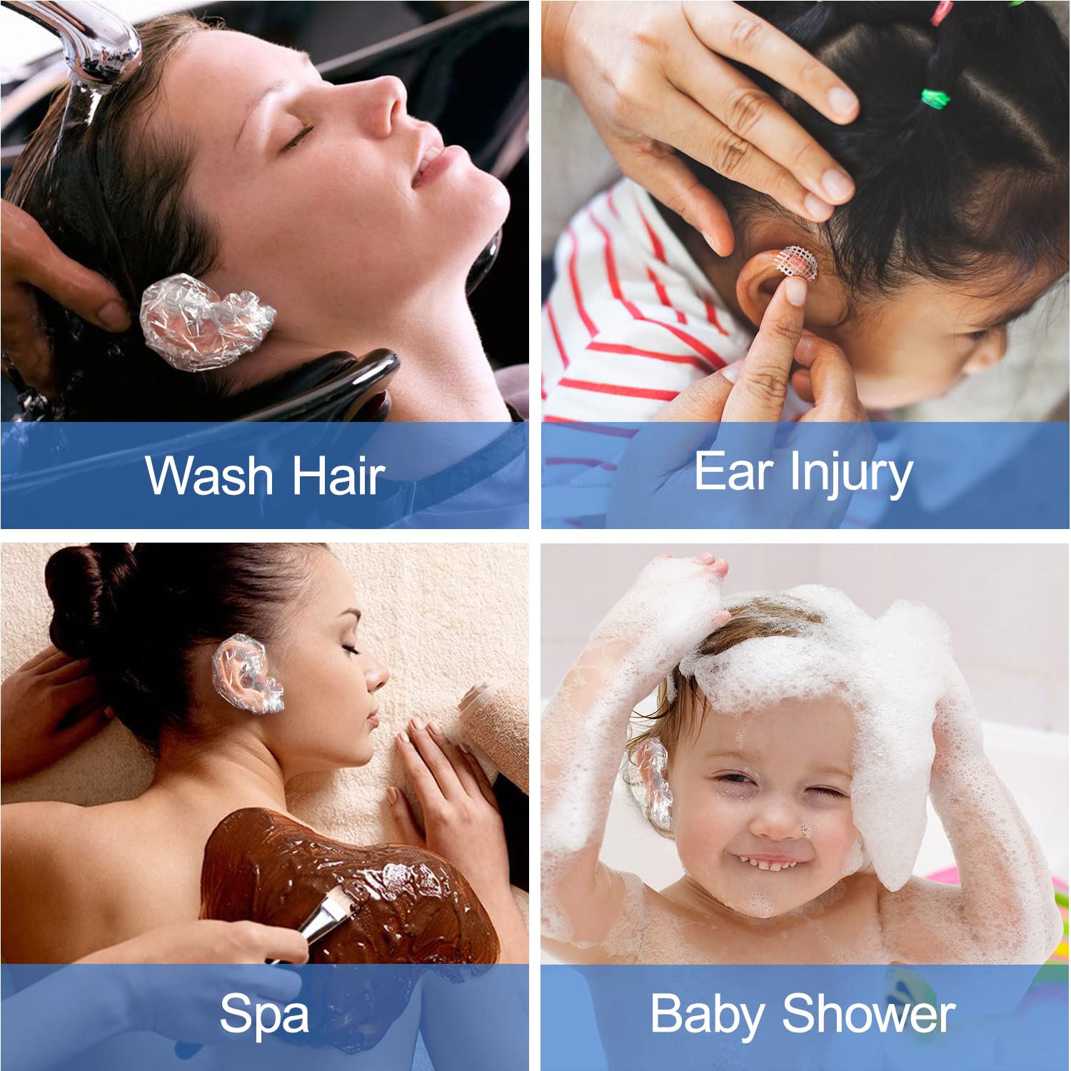 50Pcs Ear Covers For Shower With 80Pcs Shower Caps, Morgles Waterproof Ear Covers For Hair Dye, Large Disposable Hair Caps For S