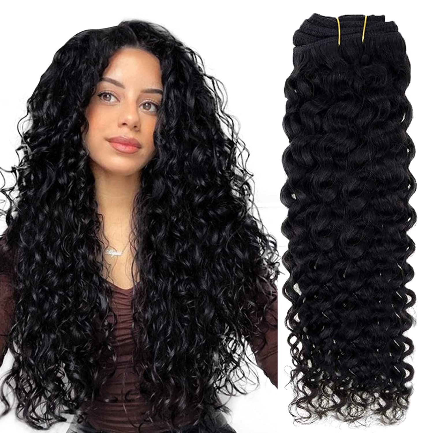 Hetto Black Curly Clip in Hair Extensions Human Hair 14 Inch #1 Jet Black Wavy Hair Extensions Clip in Human Hair 7pcs 105+20g F