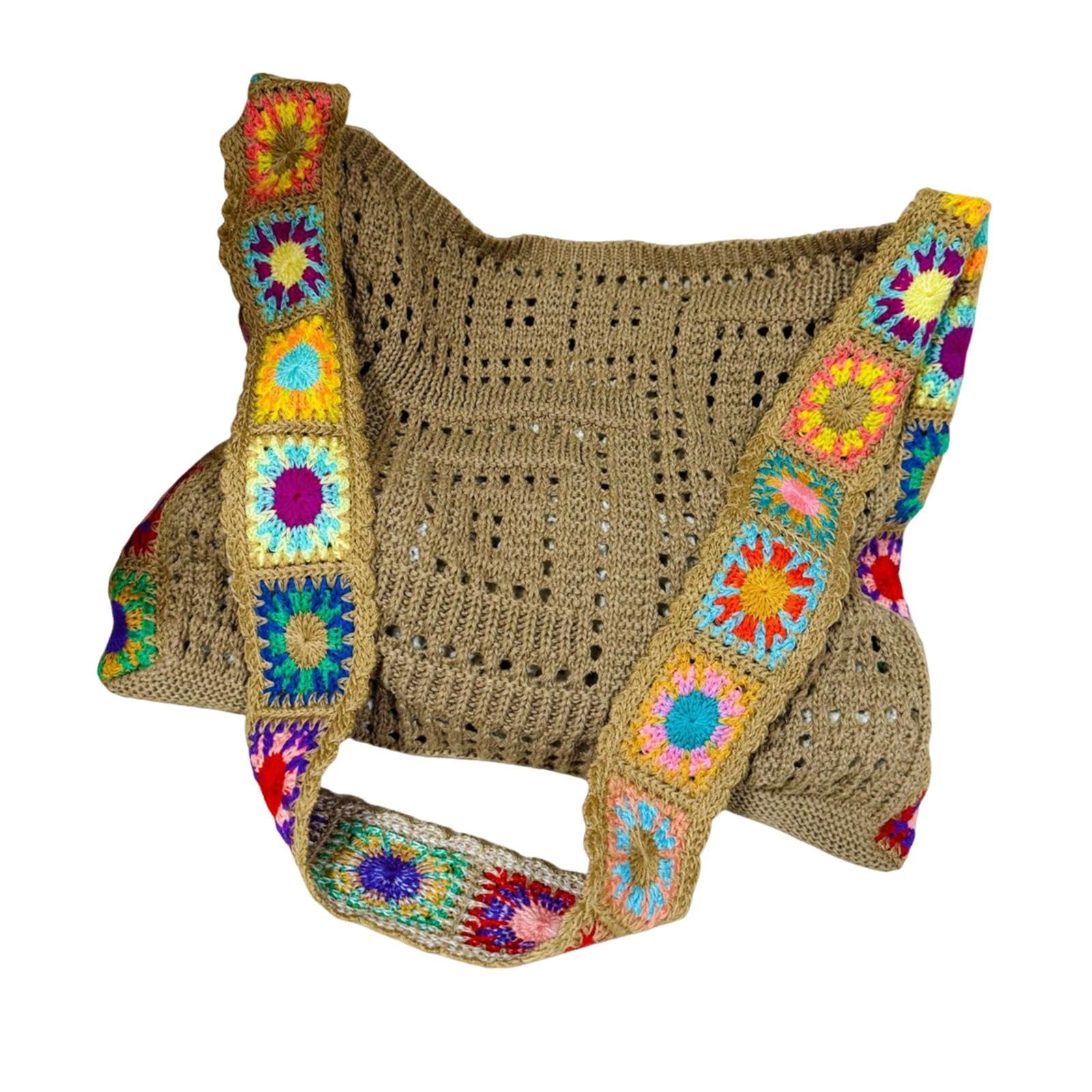Snappsy Crochet Tote Bag Pouch Knitted Women Shoulder Bag For Outdoor Party Birthday Khaki