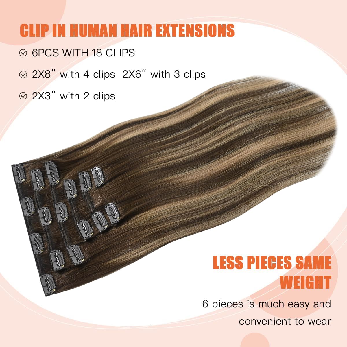 Ugotrays Balayage Hair Extensions Real Human Hair Ombre Medium Brown Fading To Caramel Blonde 12Inches 70G Highlights 100% Human
