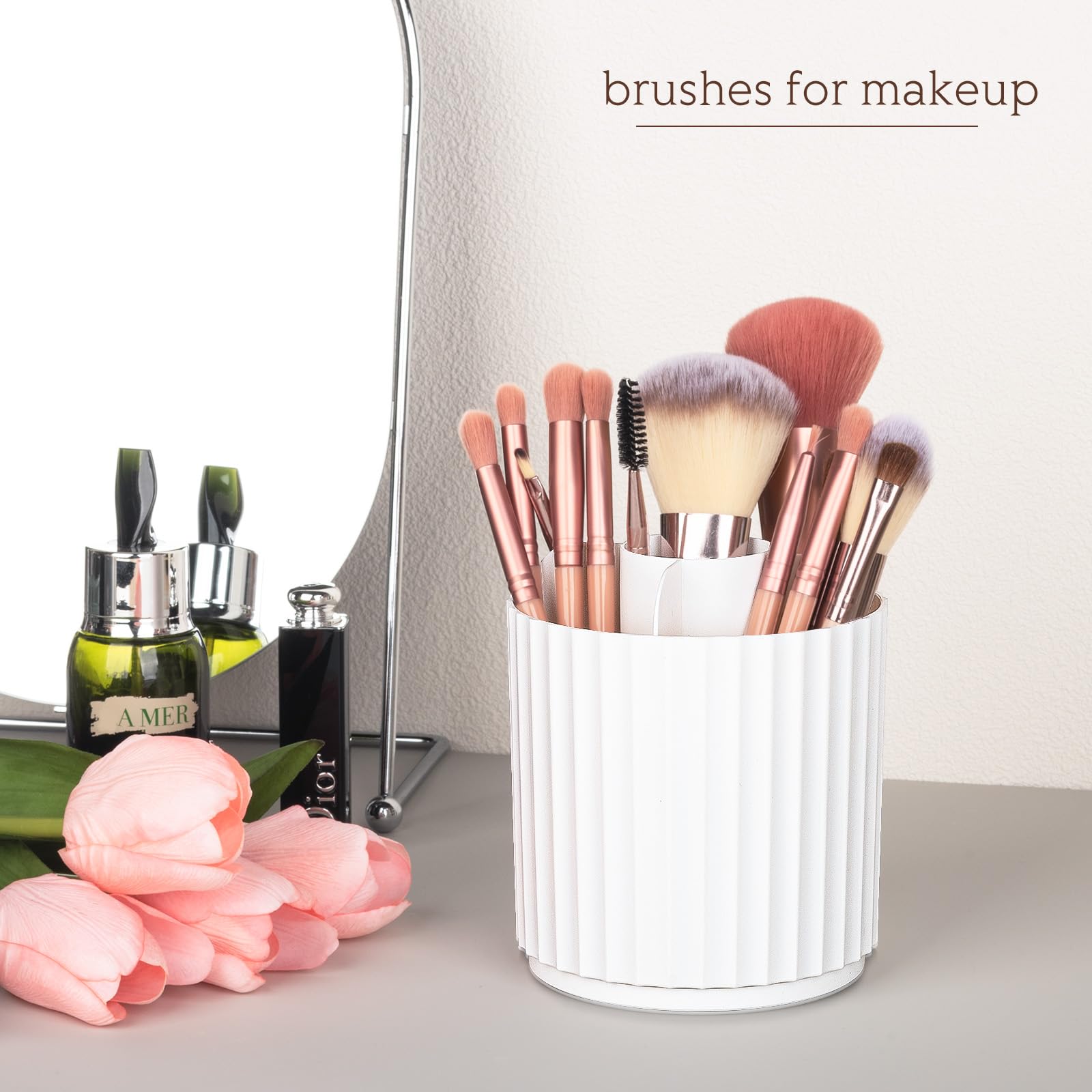 Anyoifax Makeup Brush Holder Organizer 360 Rotating Make Up Brushes Container For Vanity, Spinning Cosmetics Storage Cup Pen Hol