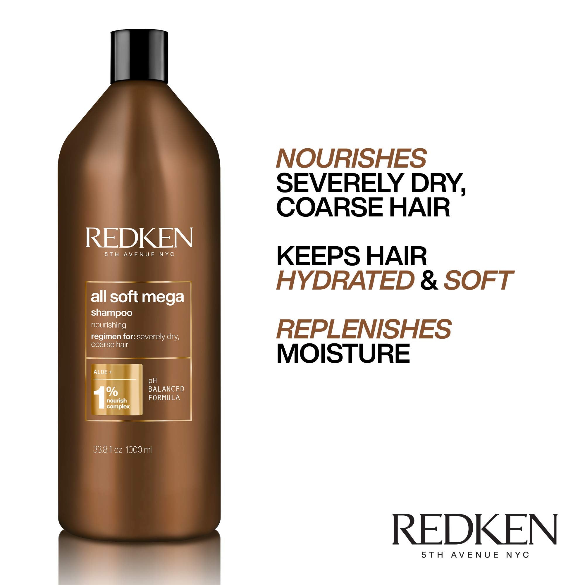 Redken All Soft Mega Shampoo | For Extremely Dry Hair | Moisturizes & Hydrates Severely Dry Hair | With Aloe Vera | 10.1 Fl Oz (