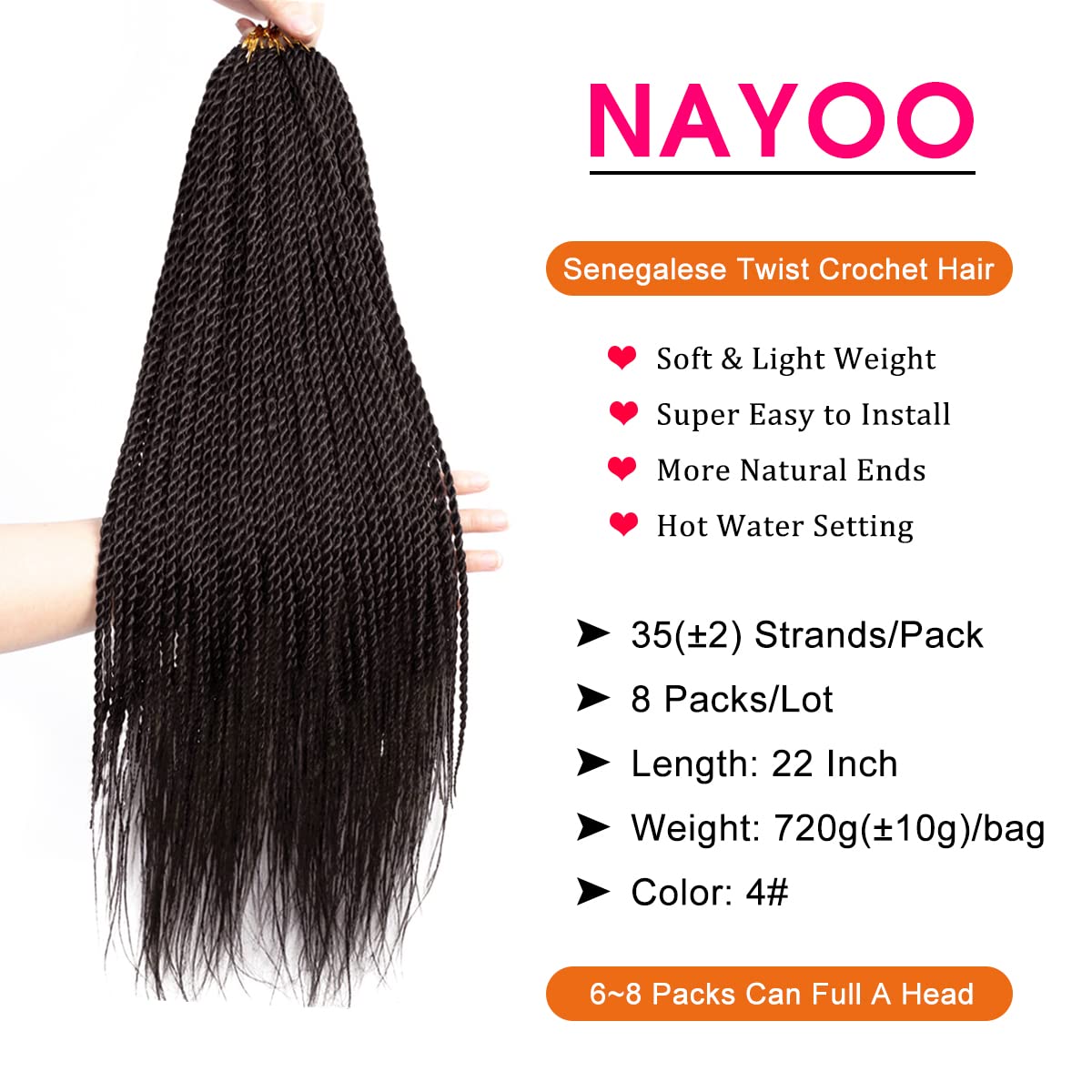 Nayoo Senegalese Twist Crochet Hair - 8 Packs 22 Inch Crochet Hair For Black Women, 35 Strands/Pack Small Twist Crochet Braids H
