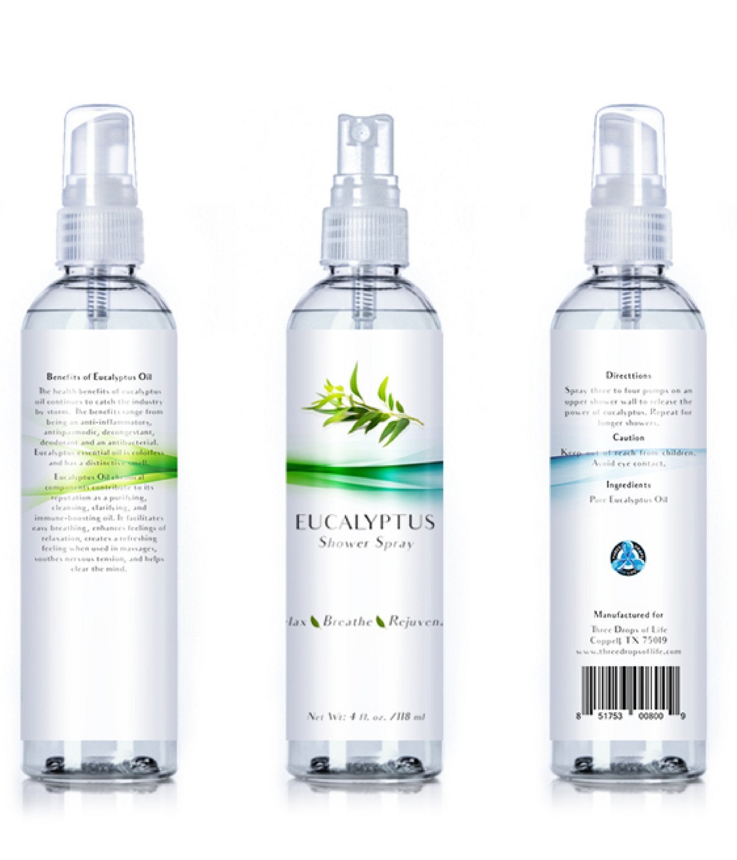Three Drops Of Life Pure Eucalyptus Shower Spray, Premium Essential Oil Mist Shower Steamer Spray, Steam Shower Spray, Spa Showe