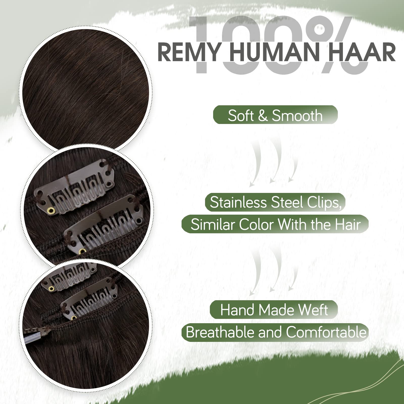 Hetto Brown Human Hair Clip In Extensions #2 Darkest Brown Clip In Hair Extensions Remy Hair Extensions Clip In Human Hair 18 In