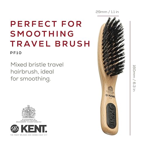 Kent PF10 Natural Wood Boar Bristle Hair Brush - Straightening Brush and Styling Brush for Short to Medium Length Hair - Natural