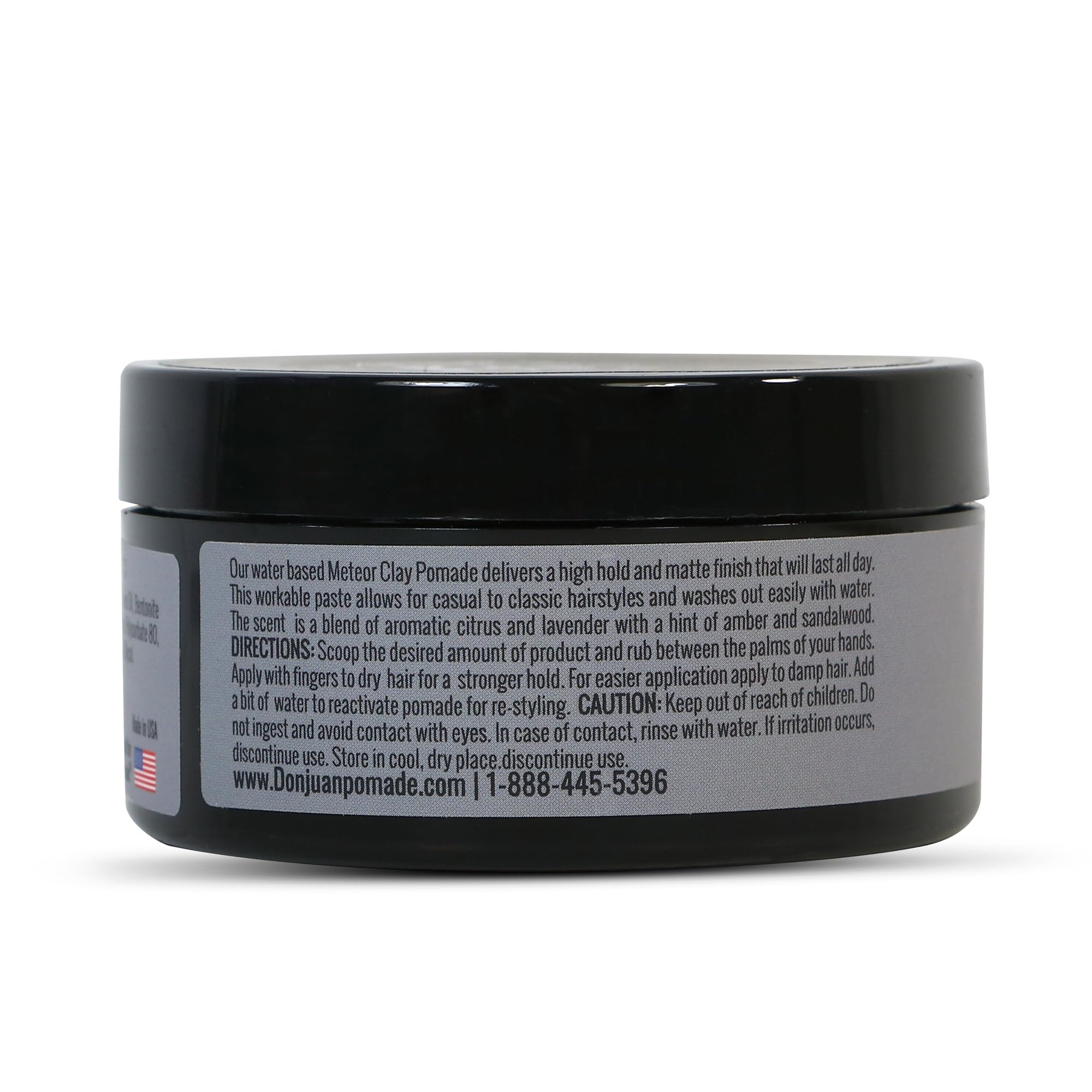 Don Juan Meteor Clay Pomade | Water Based | Strong Hold | Matte Finish | Citrus Lavender Scent, 4 Oz.