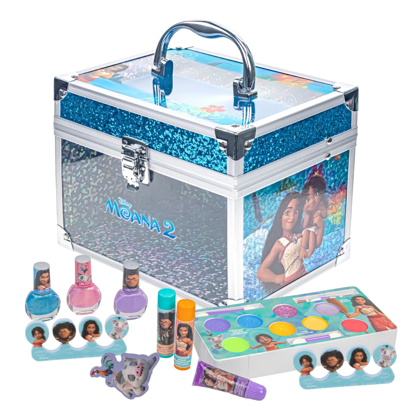 Moana 2 Train Case Beauty Set, Kids Makeup Kit for Girls, Real Washable Makeup Set, Play Makeup, Pretend Play, Party Favor, Birt