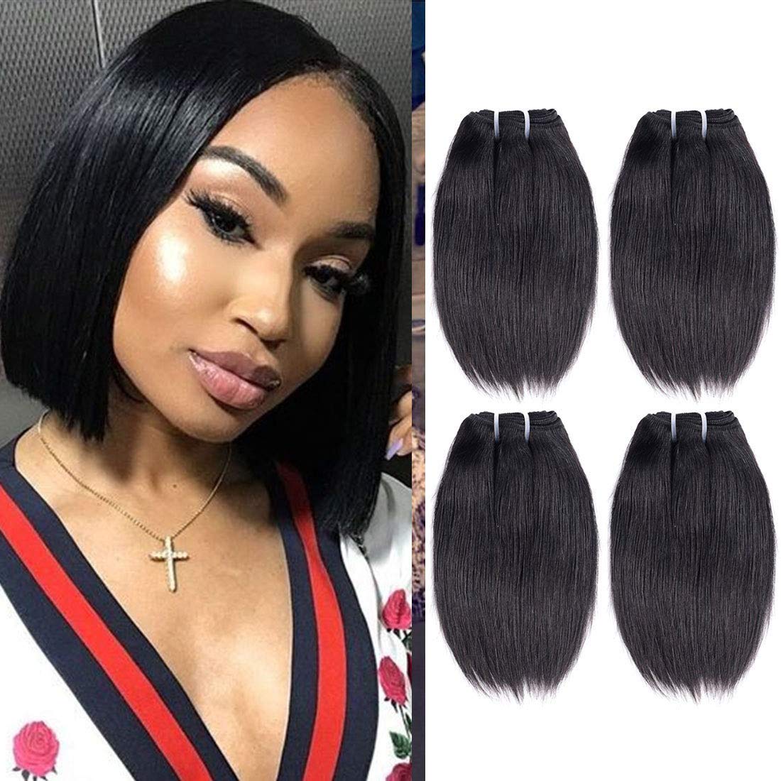 Liang Dian 8 Inch Short Human Hair Bundles Natural Color 4 Bundles 12A Brazilian Virgin Hair 100% Unprocessed Straight Human Hai