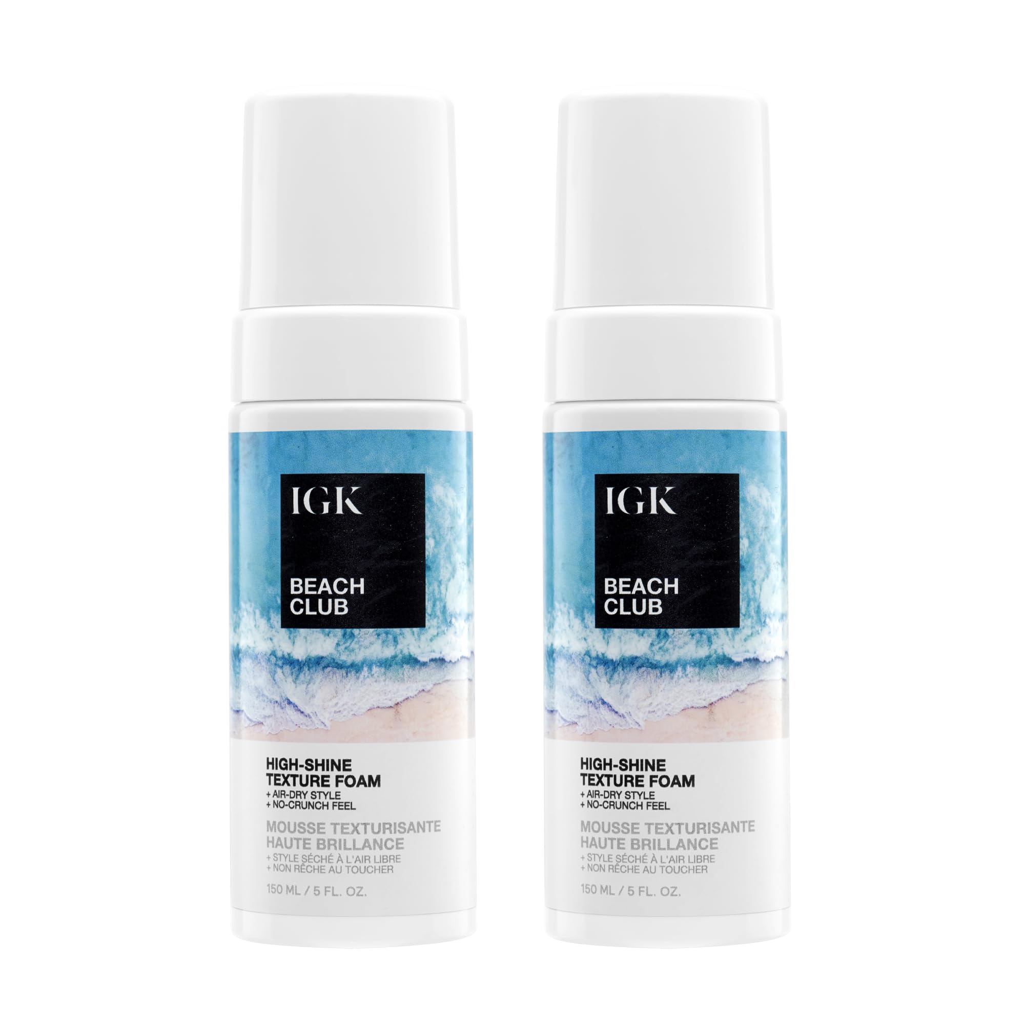 IGK Beach Club HighShine Texture Foam 2 pack  SaltFree AirDry Foam for Beach Waves, Frizz Control, and UV Protection  Vegan