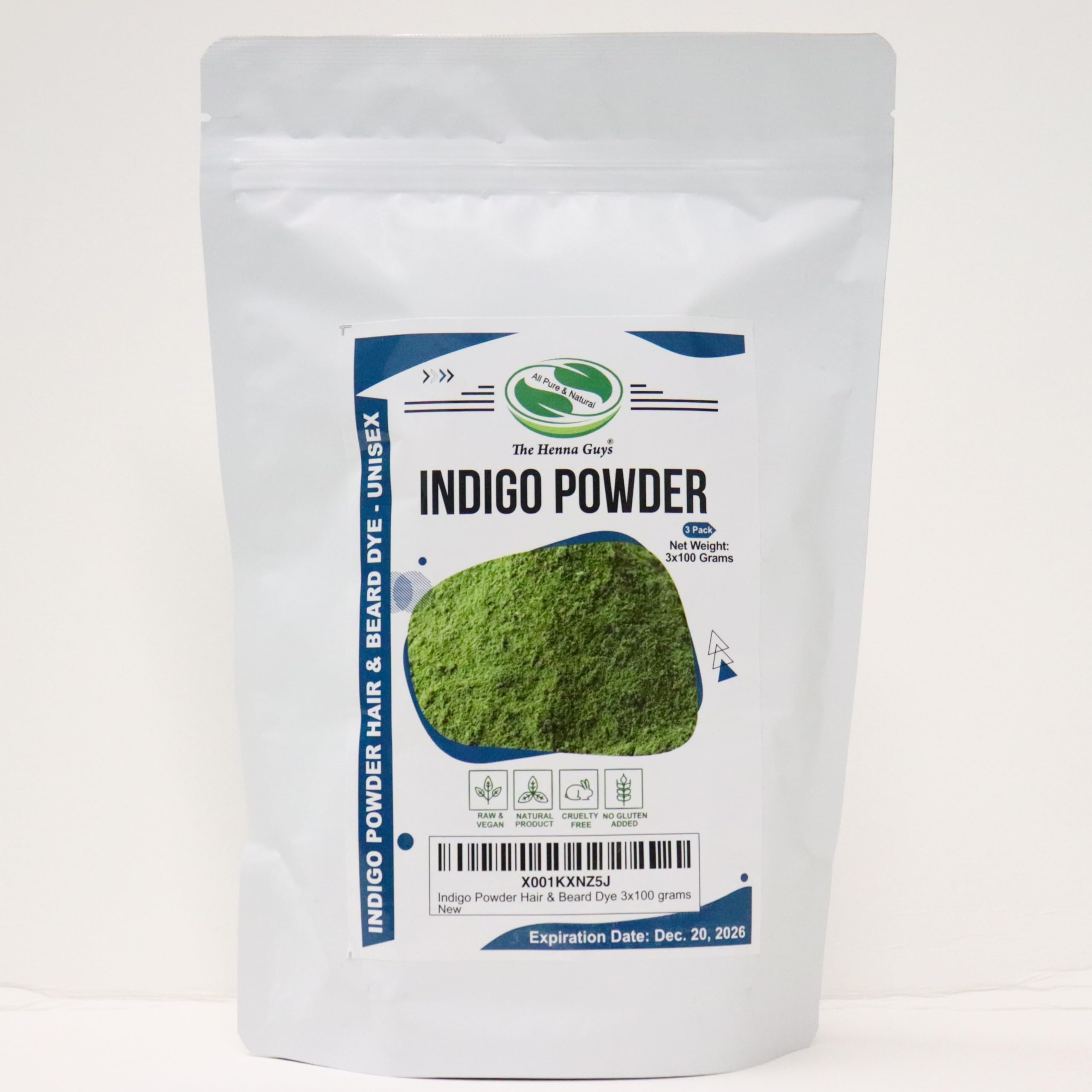 3 Packs of 100% Pure INDIGO POWDER Hair & Beard Dye/Color 100 grams - The Henna Guys