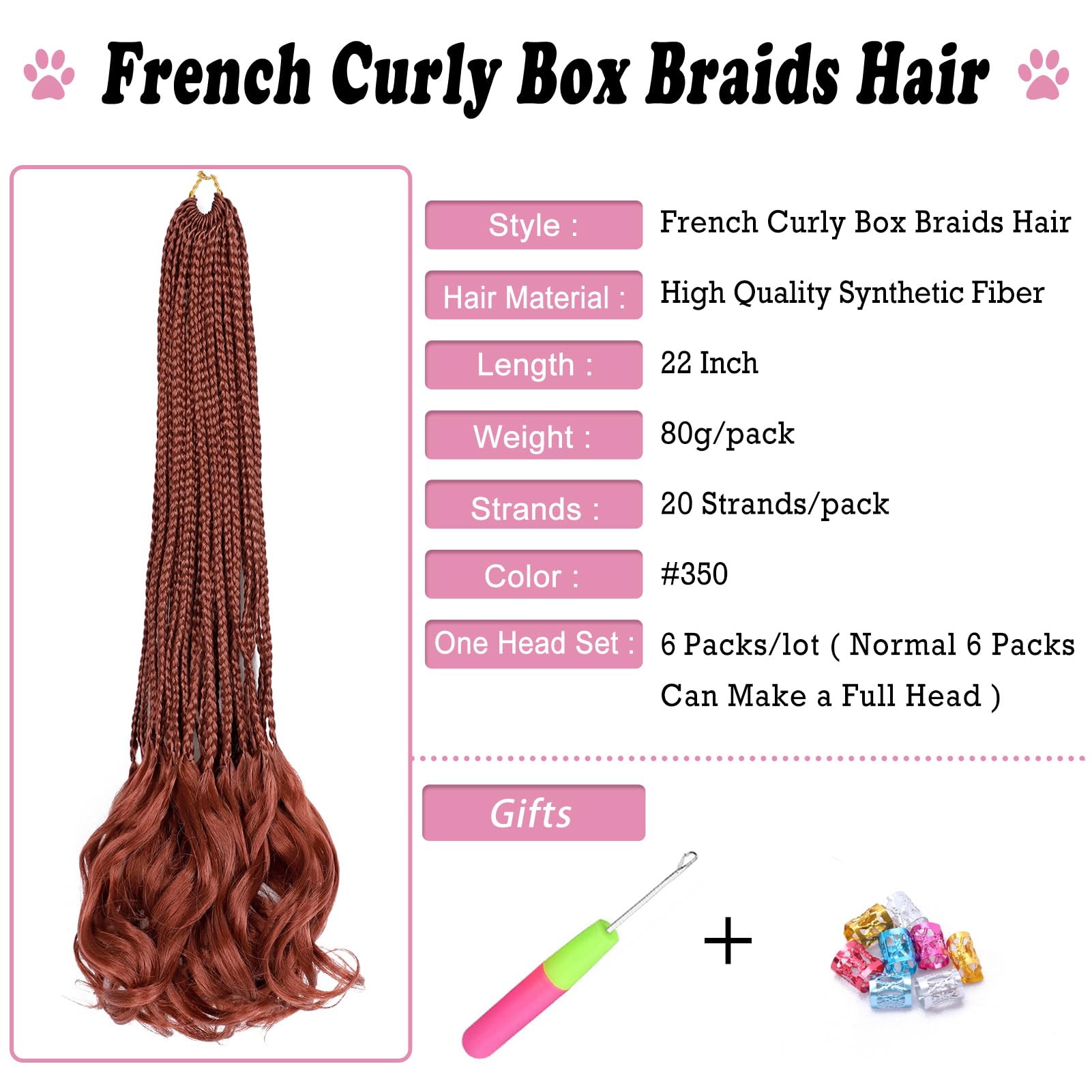 French Curl Crochet Braids 22 Inch 6 Packs Goddess Box Braids Crochet Hair Pre Looped French Curly Braiding Hair Cooper Red Croc