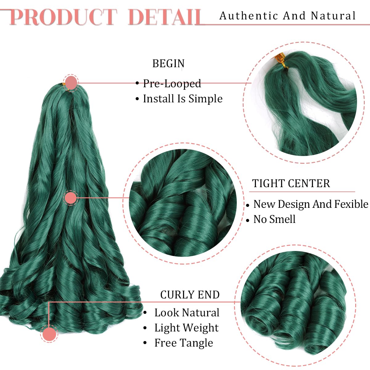 French Curly Braiding Hair 16 Inch Green Curly Braiding Hair 8 Pack 75G/Pack Loose Wavy French Curl Braids Hair Extension Pre St