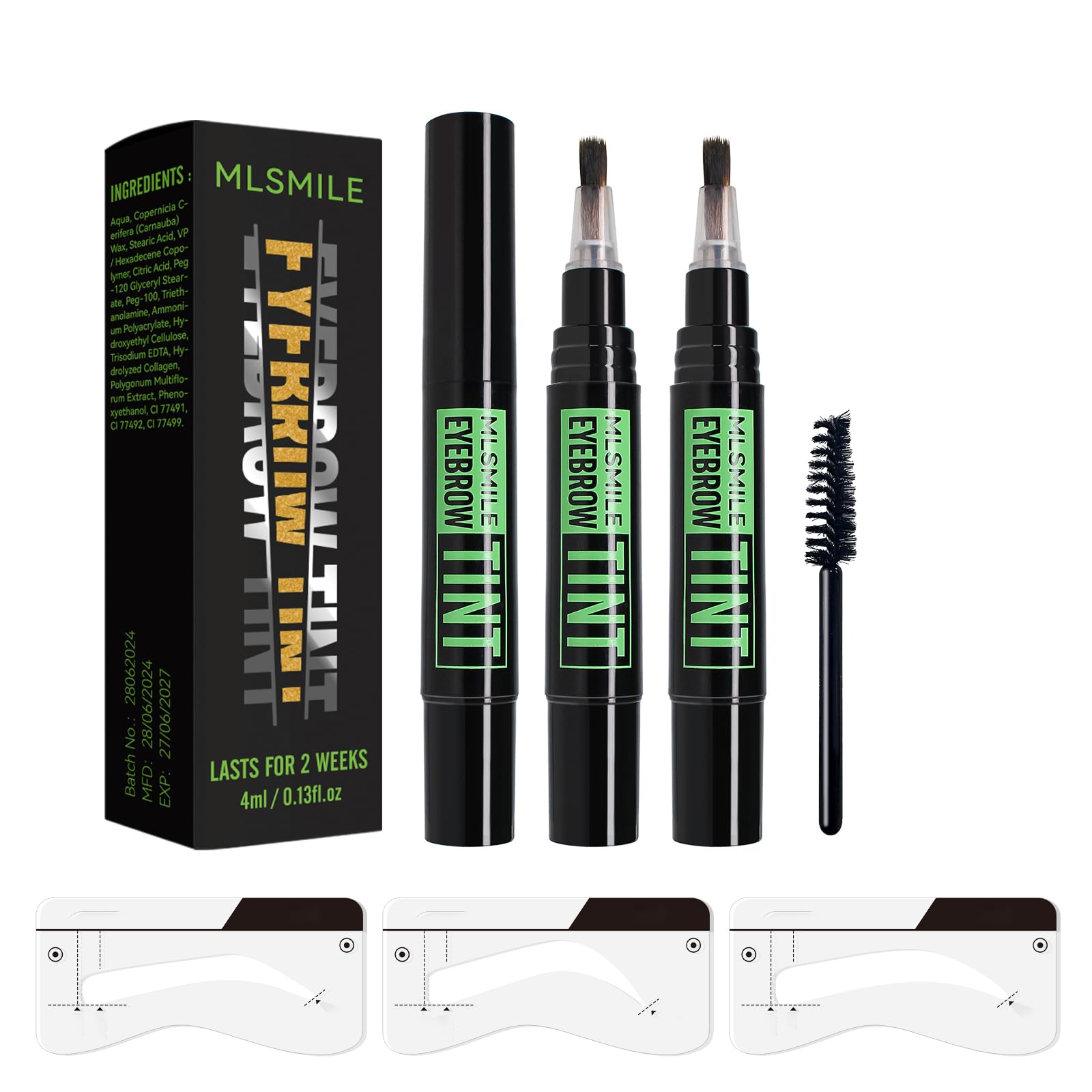 MLSMILE 2Pcs Black Eyebrow Tint Liquid Dye, Natural Color EyeBrow Gel