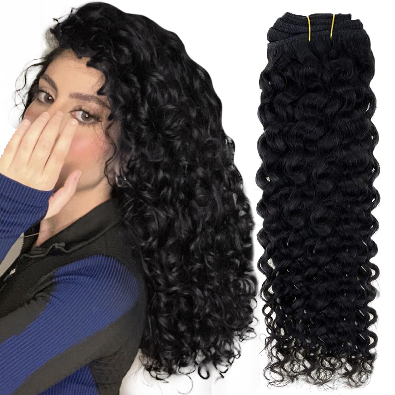 Hetto Black Curly Clip in Extensions Human Hair #1 Jet Black Curly Hair Extensions Clip in Human Hair Natural Wavy Clip in Hair 
