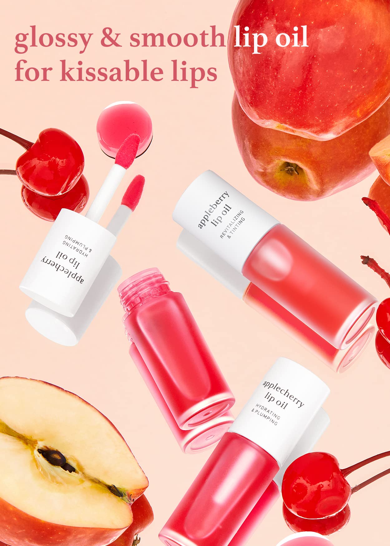 Nooni Appleseed Lip Oil Set - Appleberry & Applecherry | With Apple Seed Oil, Lip Oil Duo, Lip Stain, Long-Lasting, Plumping, Gi