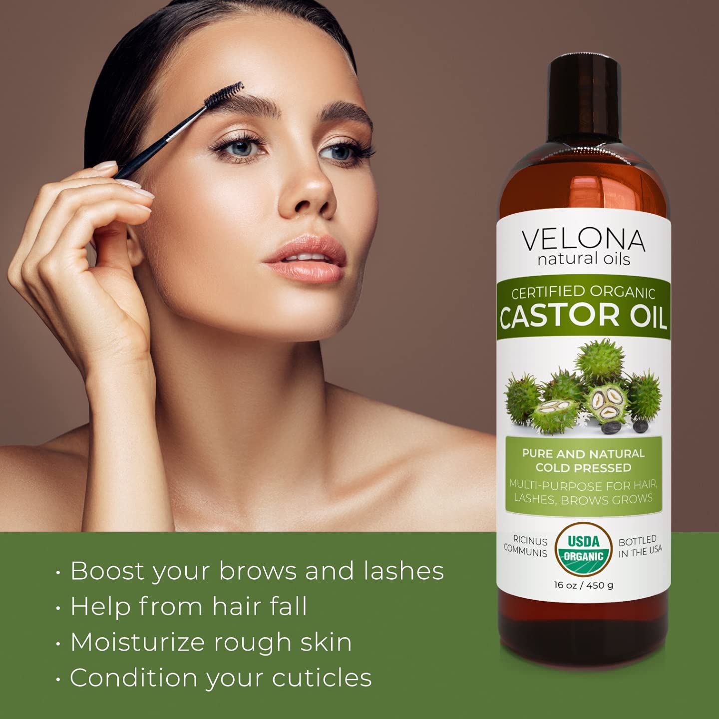 Velona Usda Certified Organic Castor Oil - 64 Fl Oz | For Hair, Boost Eyelashes, Eyebrows | Cold Pressed, Natural Oil, Usp Grade