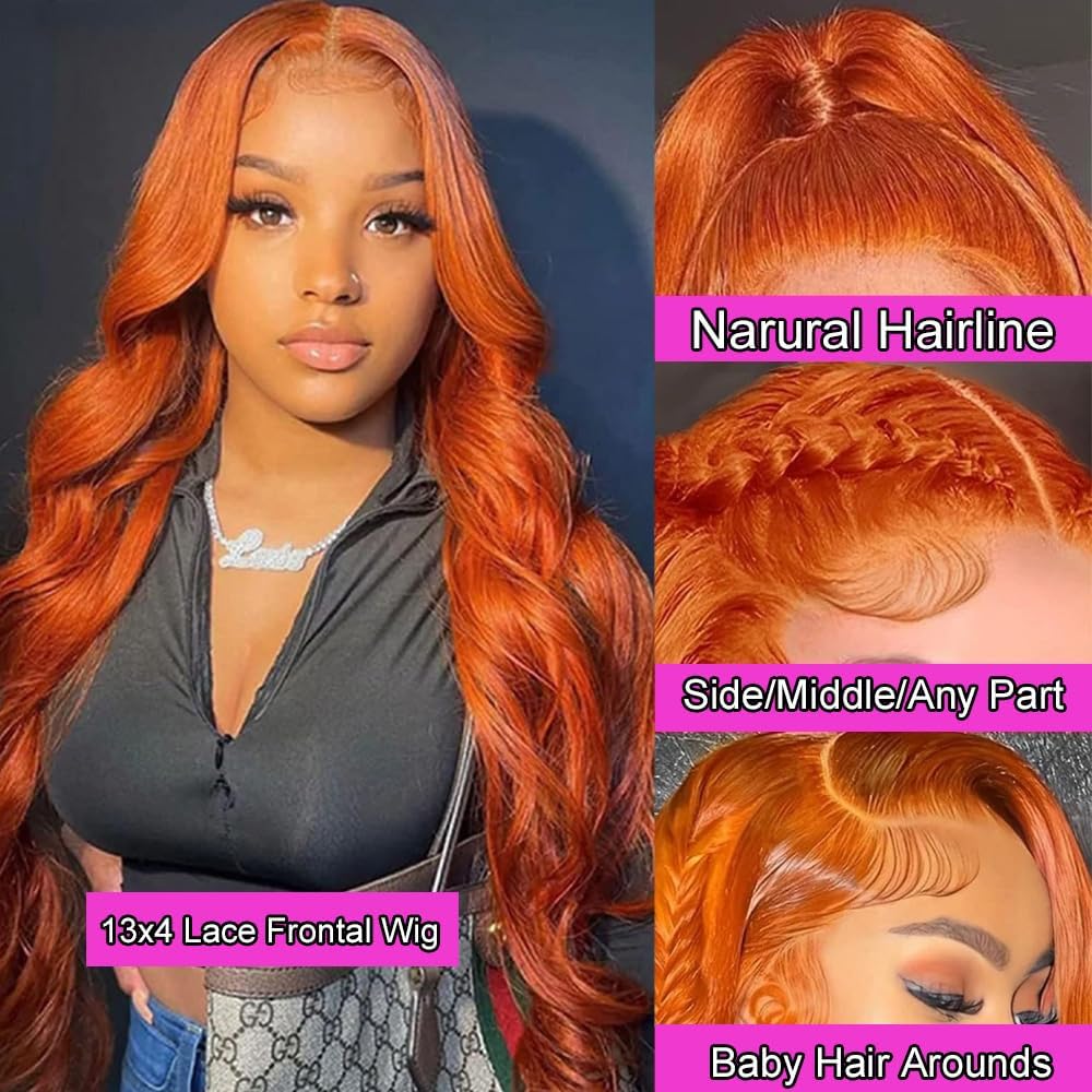 Long 32 Inch #350 Ginger Orange Lace Front Wigs Human Hair Body Wave 13X4 Ginger Lace Front Wig Human Hair Hd Lace Frontal Wig W