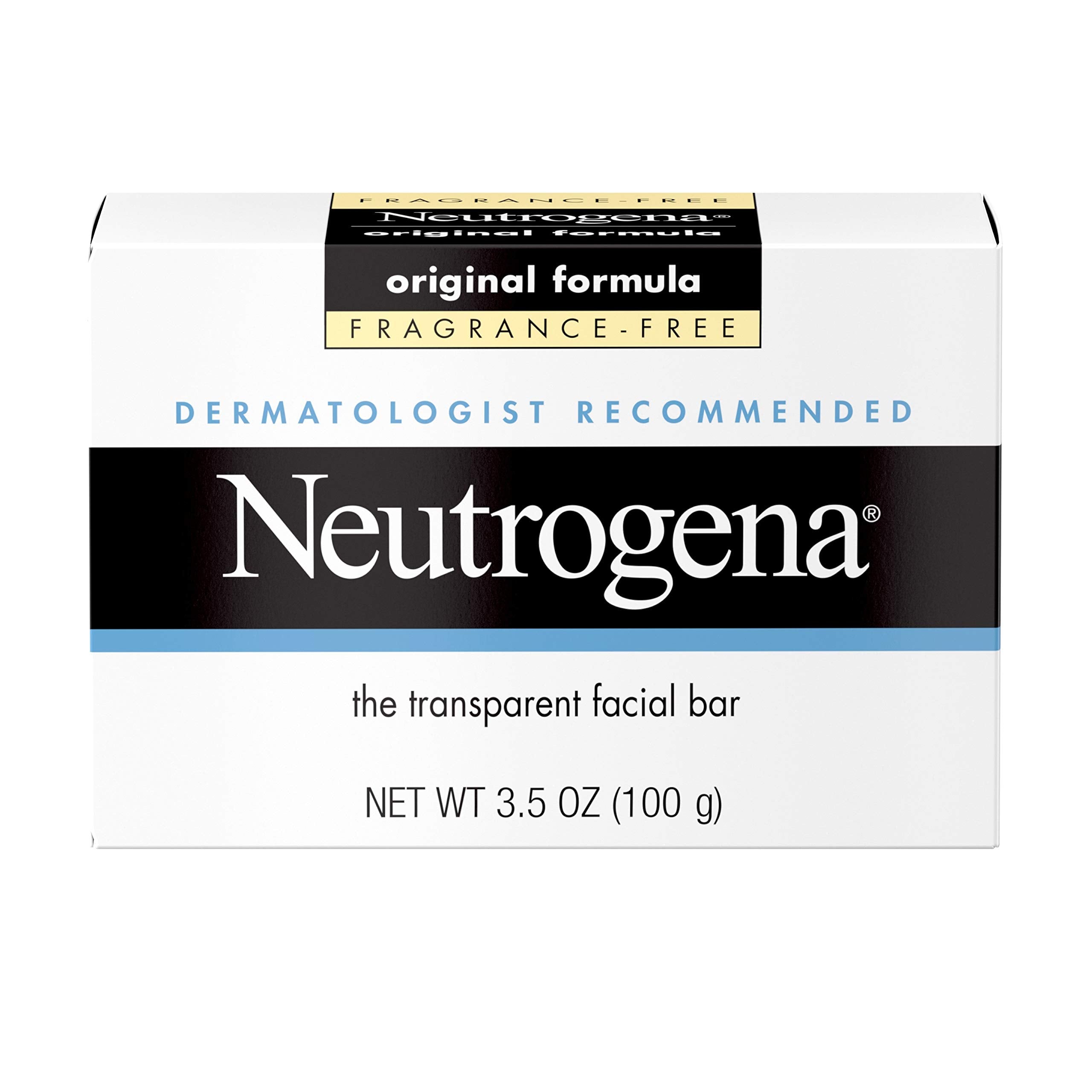 Neutrogena Original Amber Bar Fragrance-Free Facial Cleansing Bar with Glycerin, Pure & Transparent Gentle Face Wash Bar Soap, F