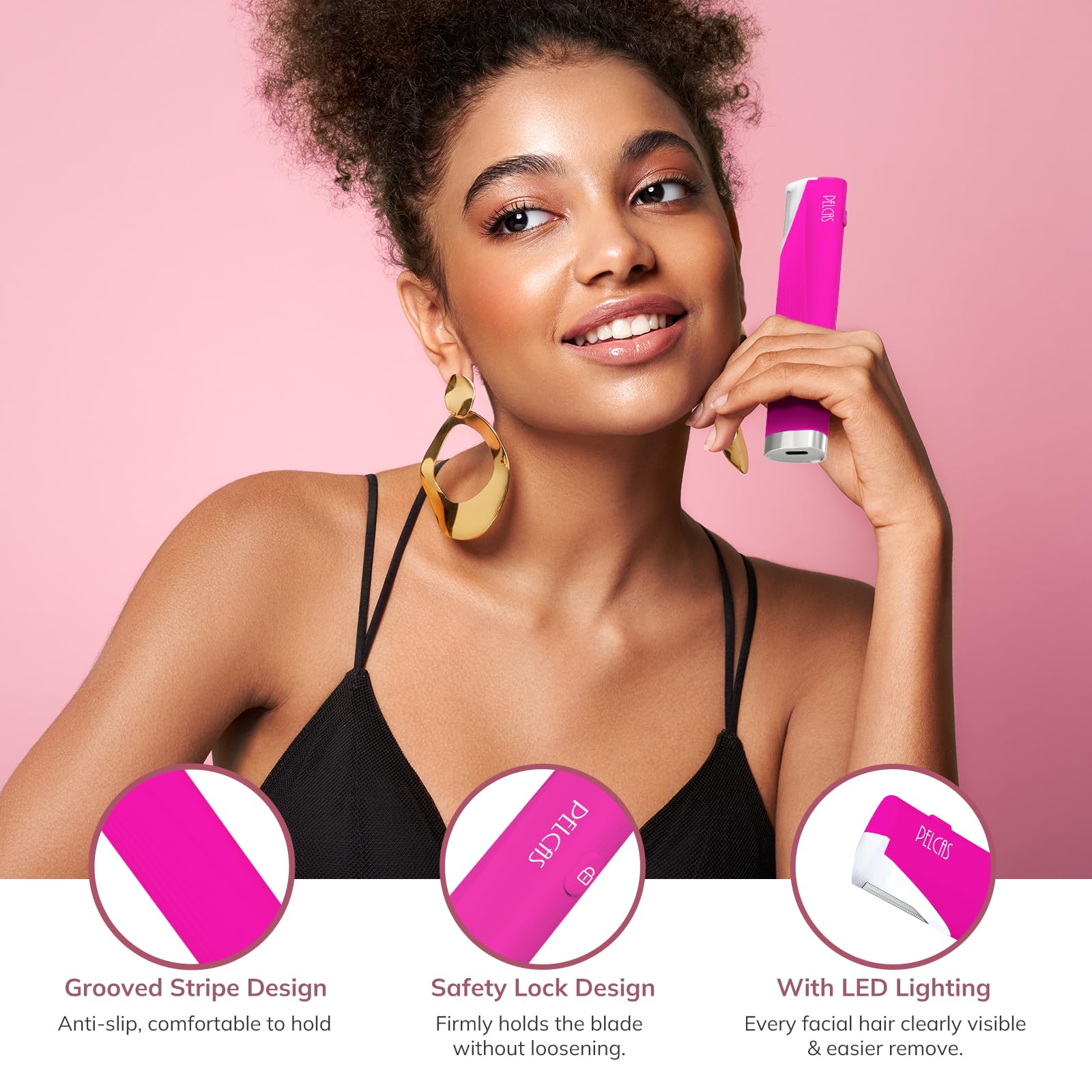 Pelcas Electric Dermaplaning Tool Kit With Led Light, Mini Face Dermaplaning Razor With 6 Replace Blades, Painless 3 Speeds Faci