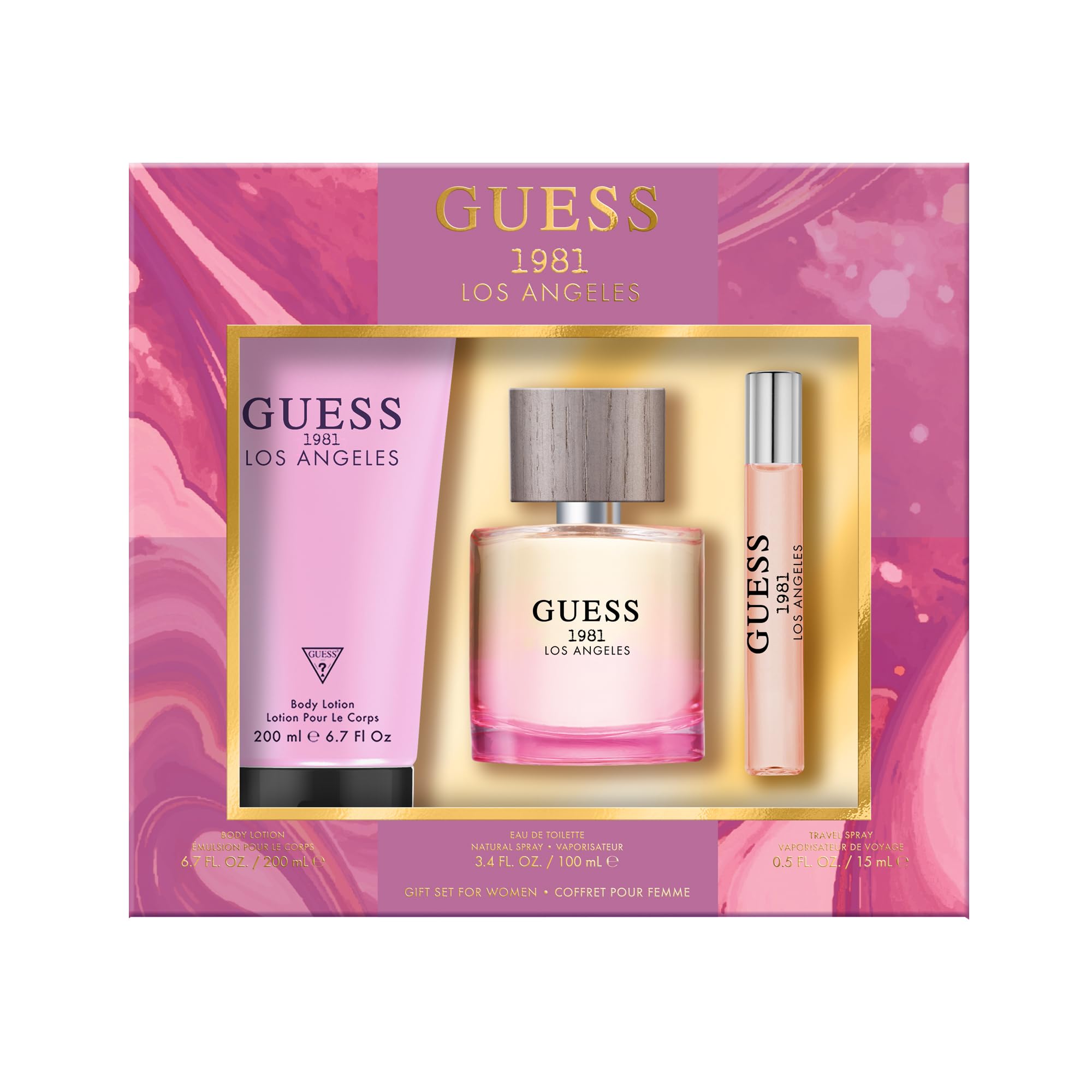 Guess 1981 Los Angeles Women/Femme Eau De Toilette 3 Piece Gift Set - Perfume Spray 3.4 Fl. Oz., Travel Spray 0.5 Fl. Oz., & Bod