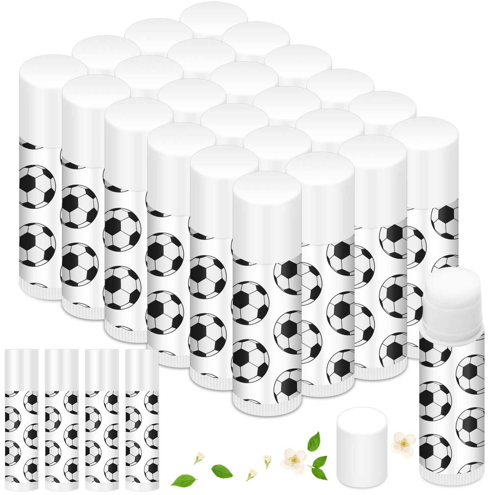 Heigble 24 Pcs Soccer Lip Balm for Soccer Team Gifts Sports Moisturizing Jasmine Taste Lipstick for Women Players Sports Fans Pa