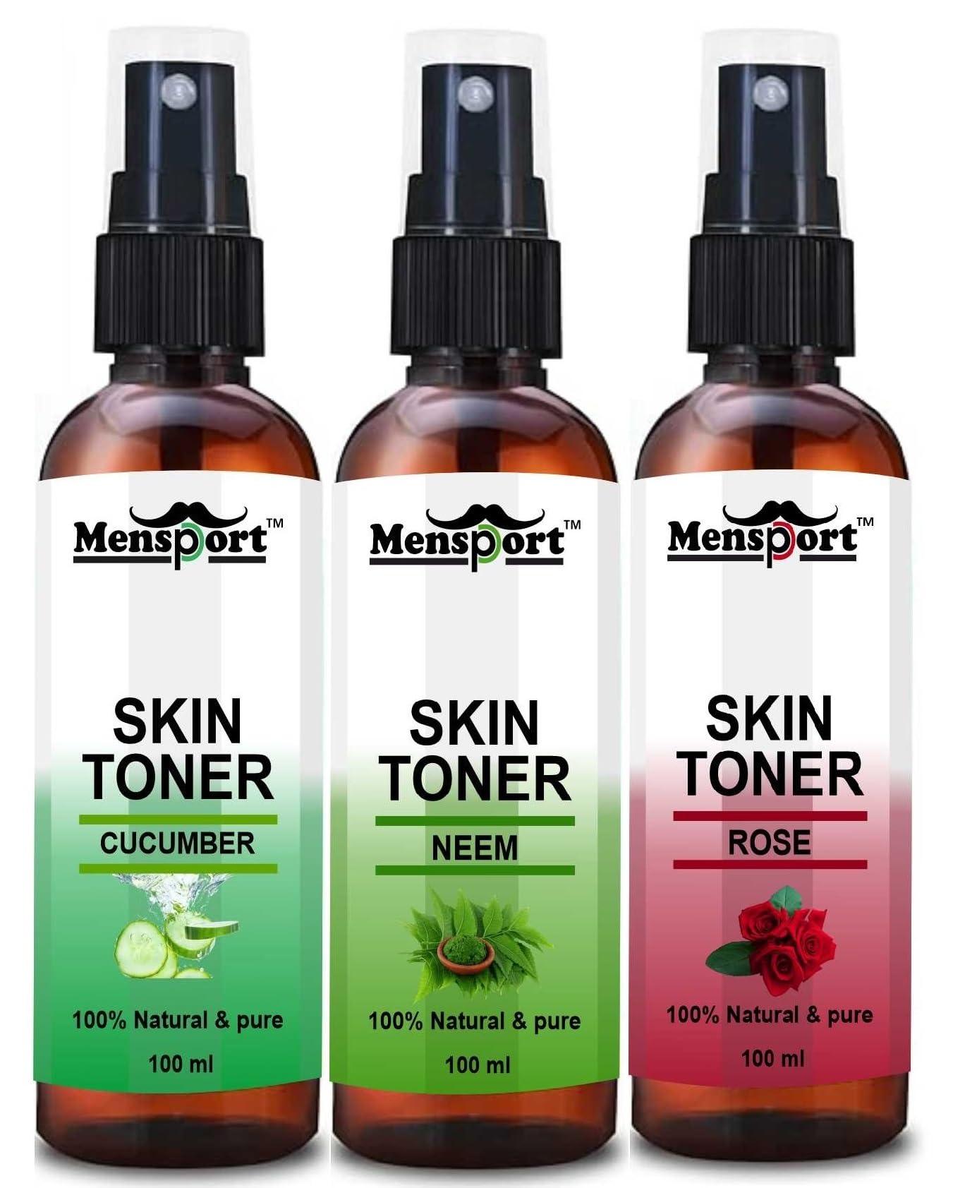 Mensport Cucumber, Neem & Rose Petal Face Mist Skin Toner For Face | Pure & Natural Face Toner For Men & Women Pack Of 3 Of 100 