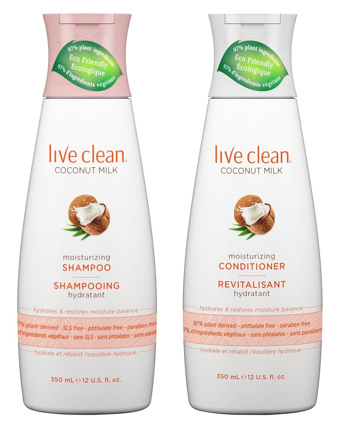 Live Clean Coconut Milk Moisturizing Shampoo and Conditioner, 12 oz each with Certified Organic Coconut Extract and Oil, Petrola