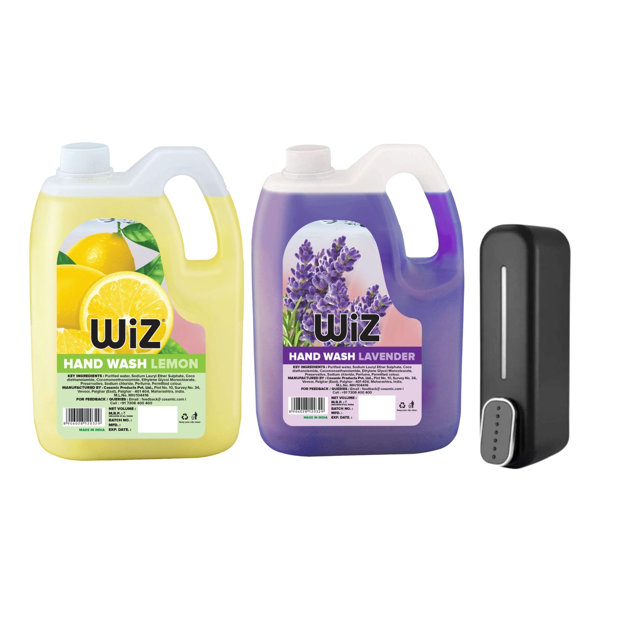 Wiz Hand Wash Combo Pack - Lemon & Lavender (5L Each) With Wall Mounted Dispenser | Gentle & Moisturizing Liquid Handwash | Germ