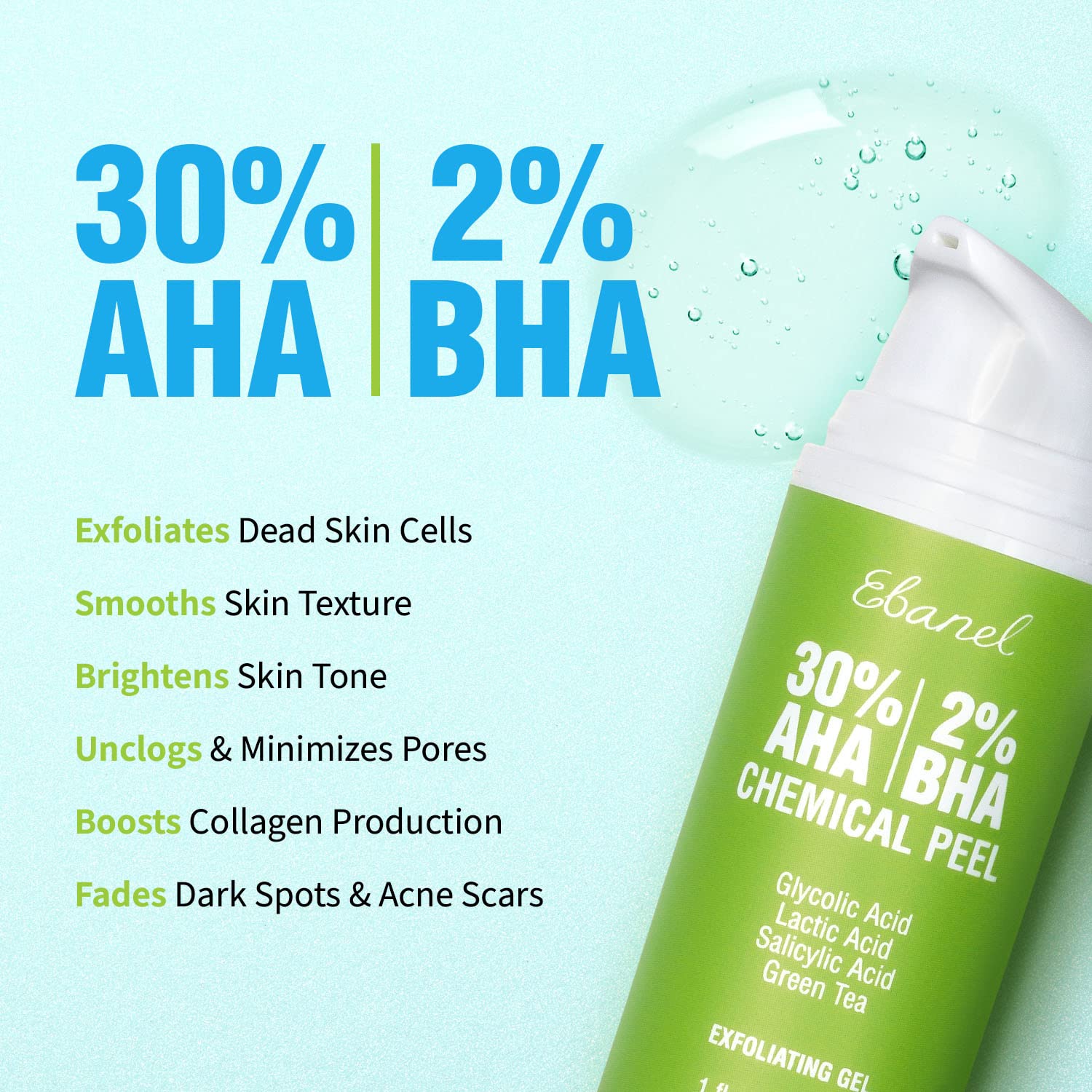Ebanel 30% Aha 2% Bha Chemical Peel Exfoliant Gel, Face Peel With Glycolic Acid, Salicylic Acid, Lactic Acid, Green Tea, Chamomi