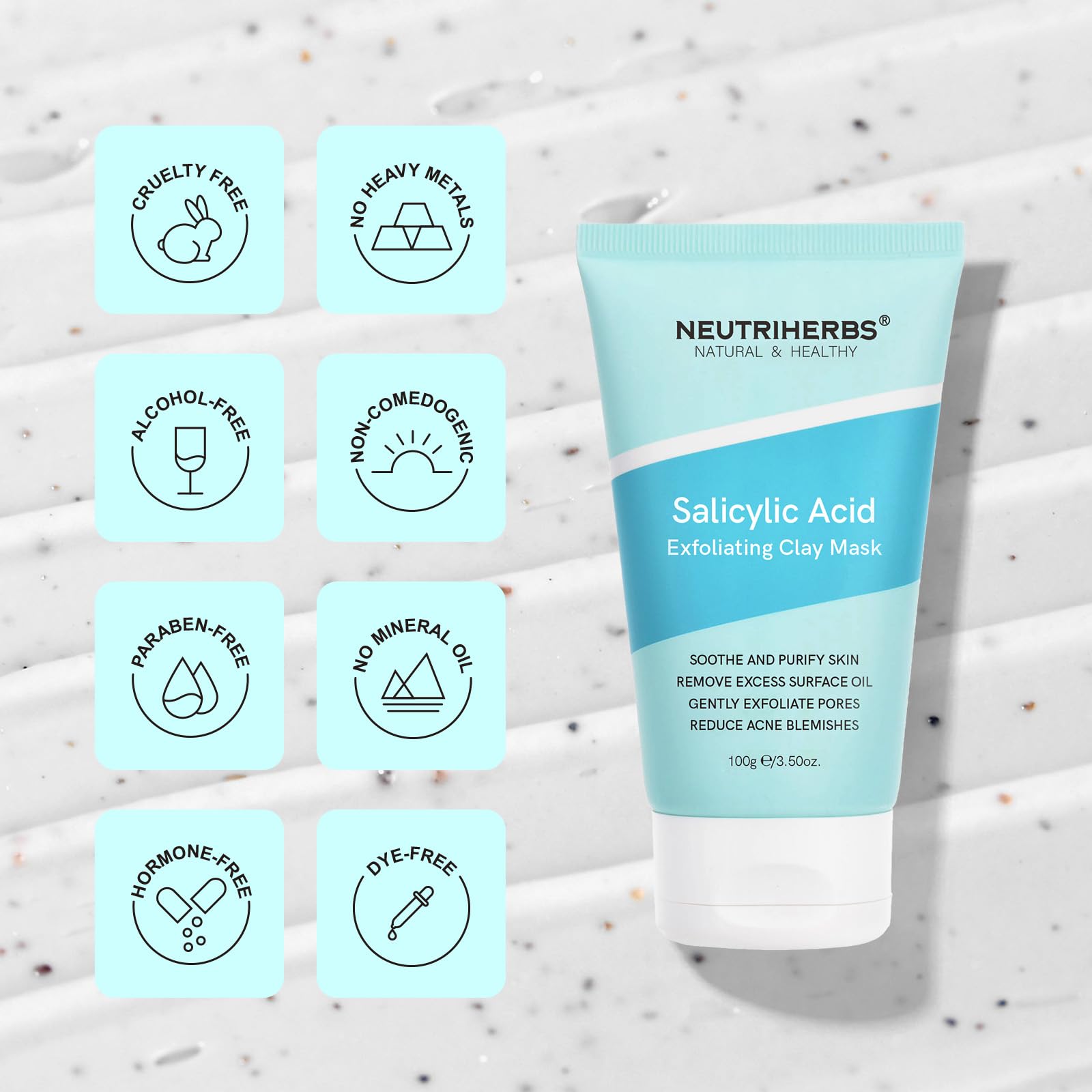 Neutriherbs Salicylic Acid Clay Mask, Hyaluronic Acid Clay Mud Mask, Purify Skin, Remove Dead Skin And Unclogged Pores, Face Mas