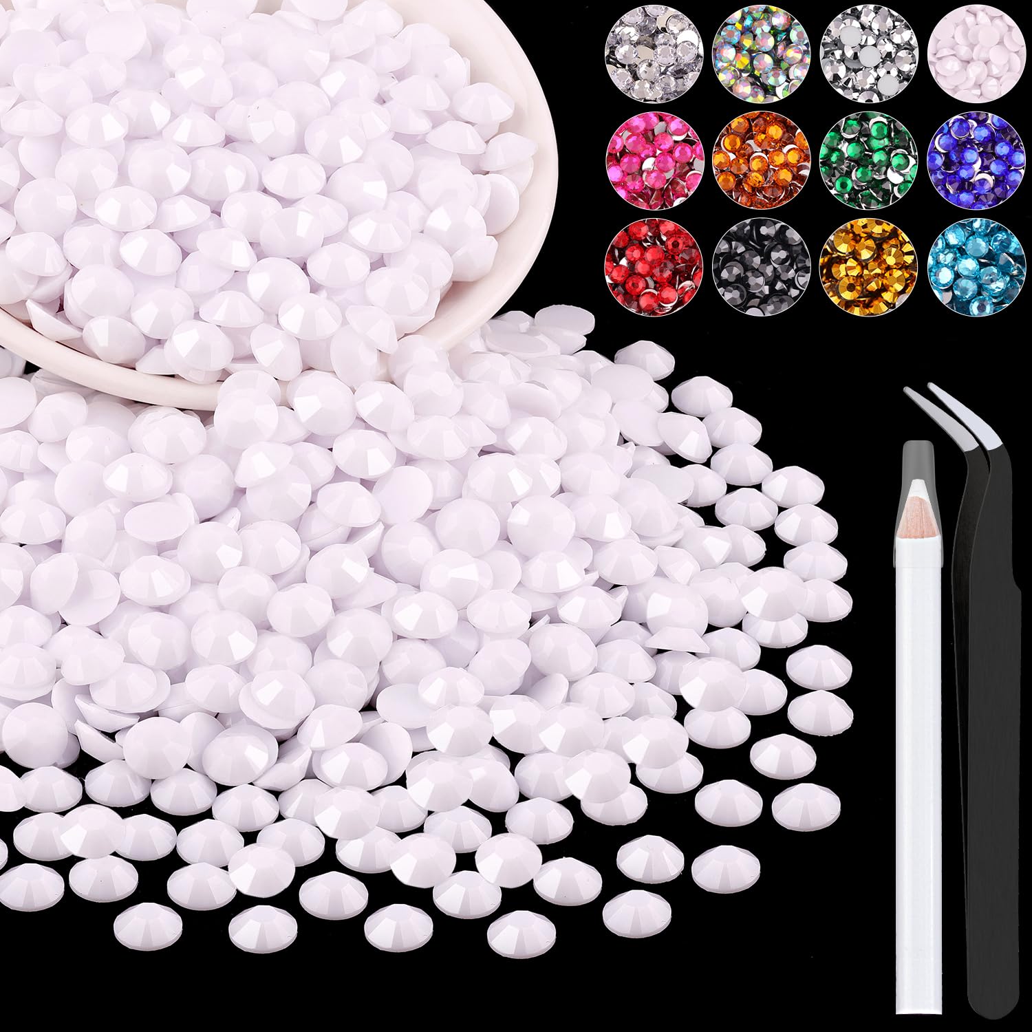 1200PCS 6mm Resin Rhinestones in Bulk (White), Bedazzling Flatback Crystals for Crafts DIY Nail Decoration, Gems Charms for Tumb