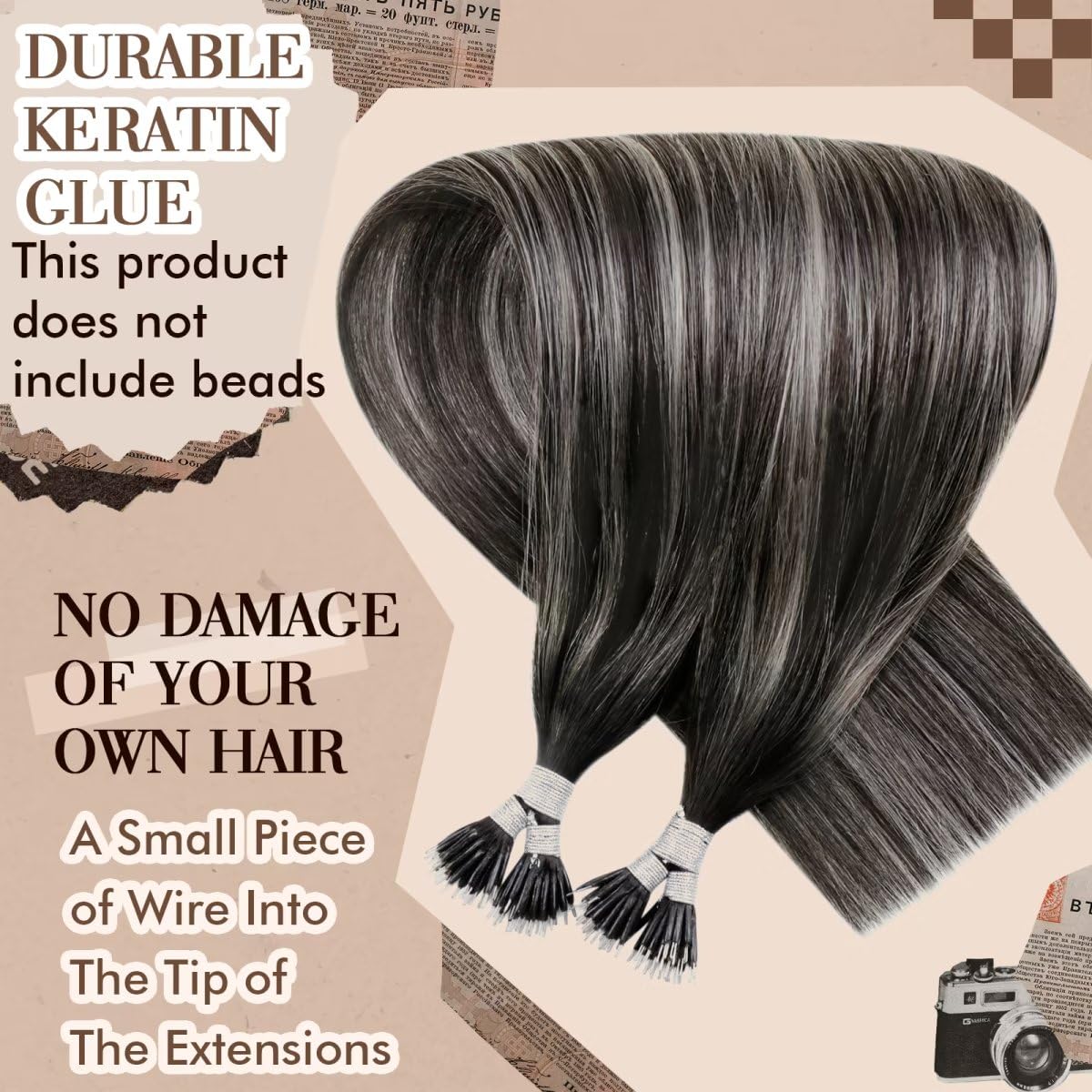 Hetto Nano Bead Hair Extensions Human Hair Nano Ring Hair Extensions Silver Balayage Black Nano Hair Extensions Real Human Hair